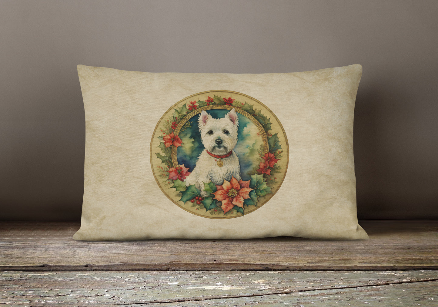 Westie Christmas Flowers Throw Pillow