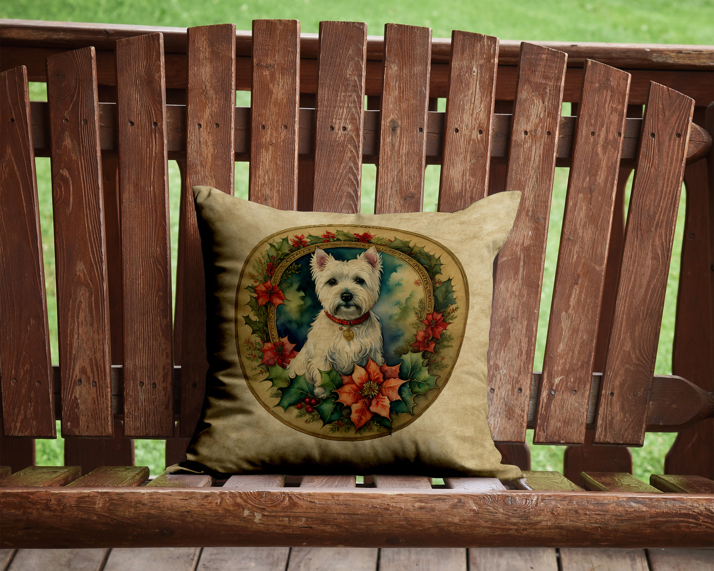 Westie Christmas Flowers Throw Pillow