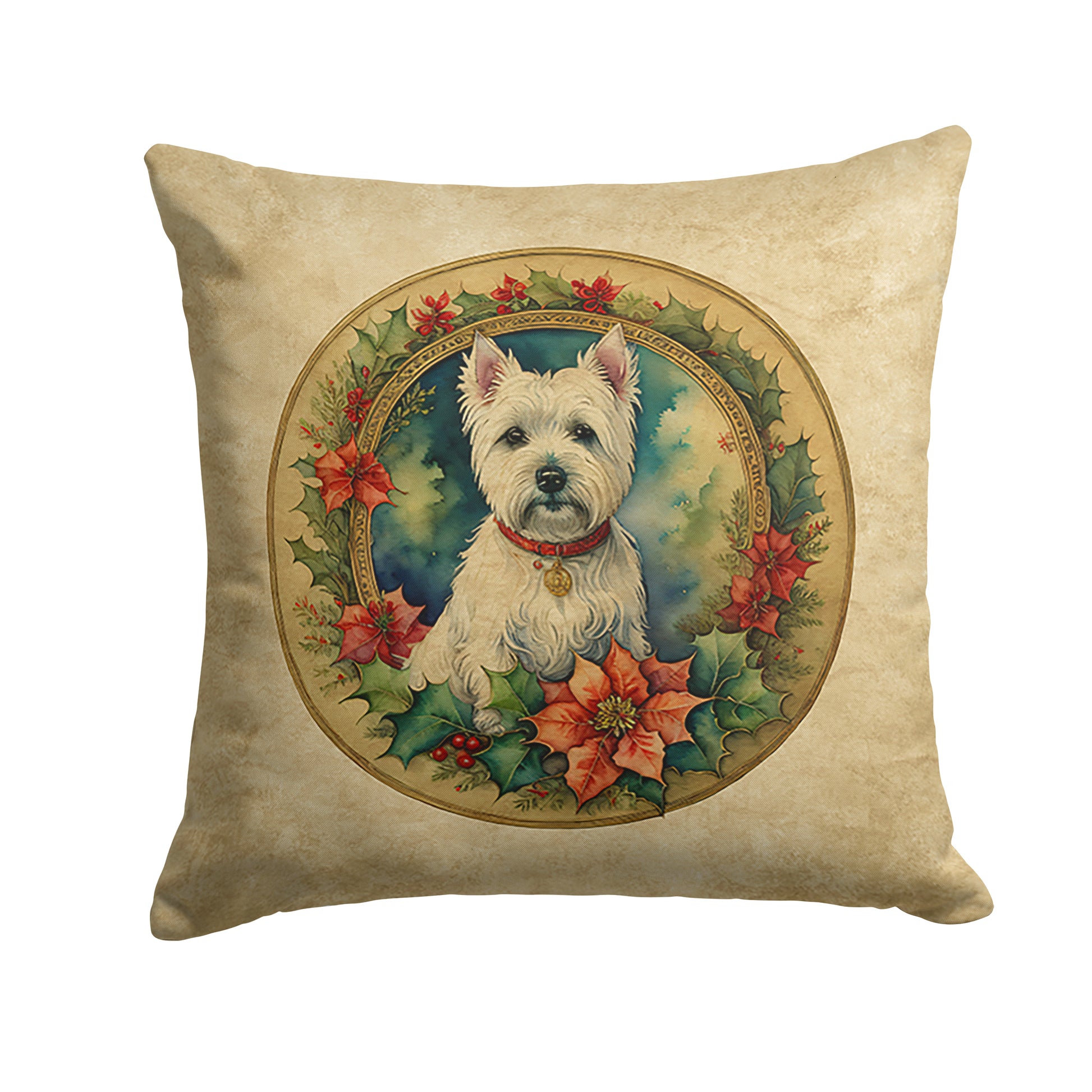 Buy this Westie Christmas Flowers Throw Pillow