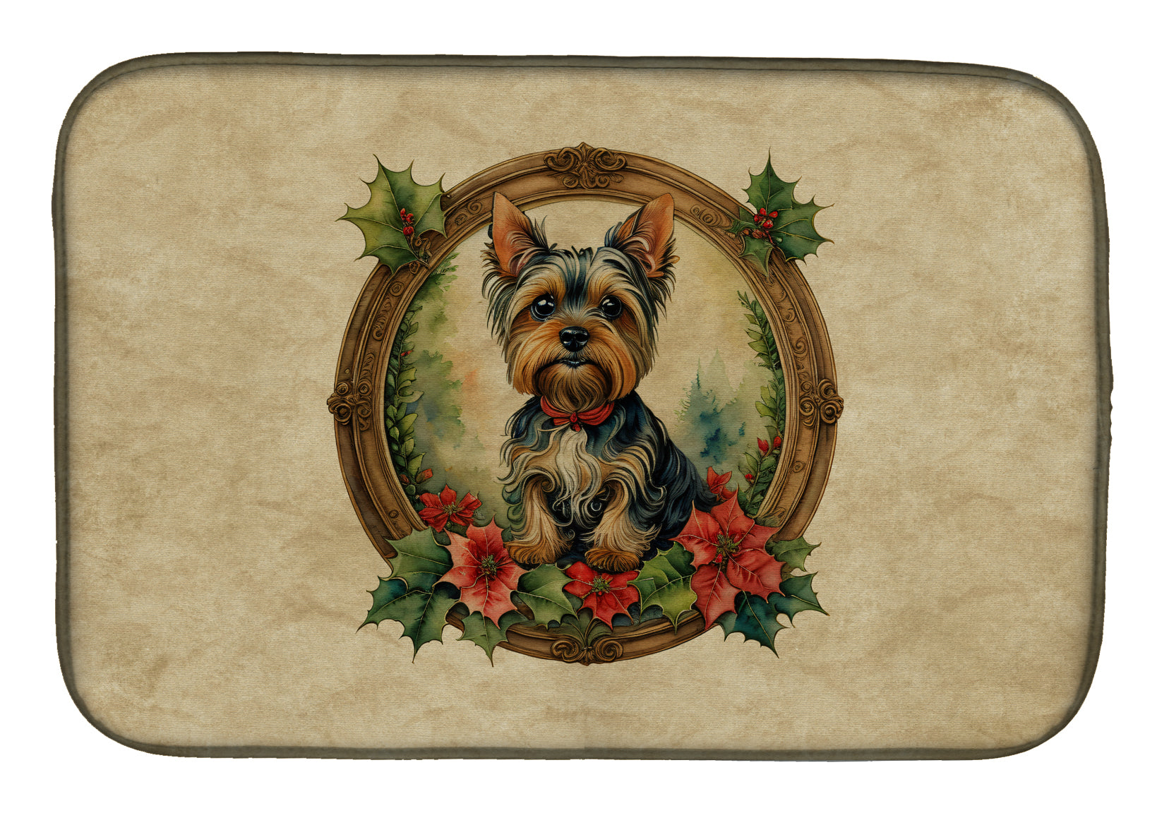 Buy this Yorkie Christmas Flowers Dish Drying Mat