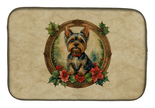 Buy this Yorkie Christmas Flowers Dish Drying Mat