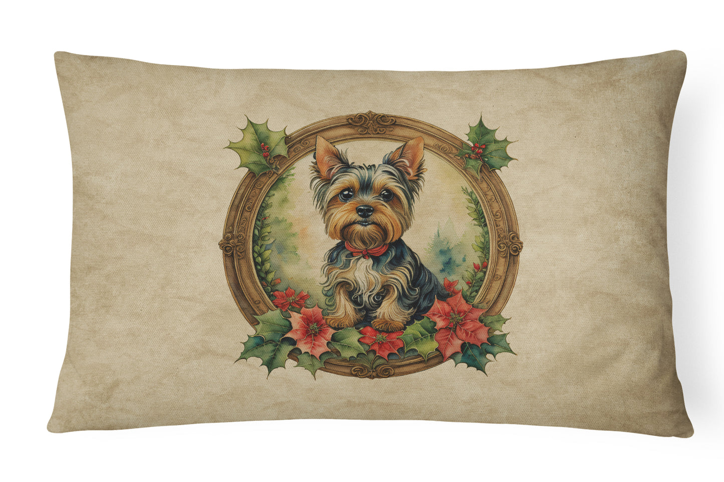 Buy this Yorkie Christmas Flowers Throw Pillow