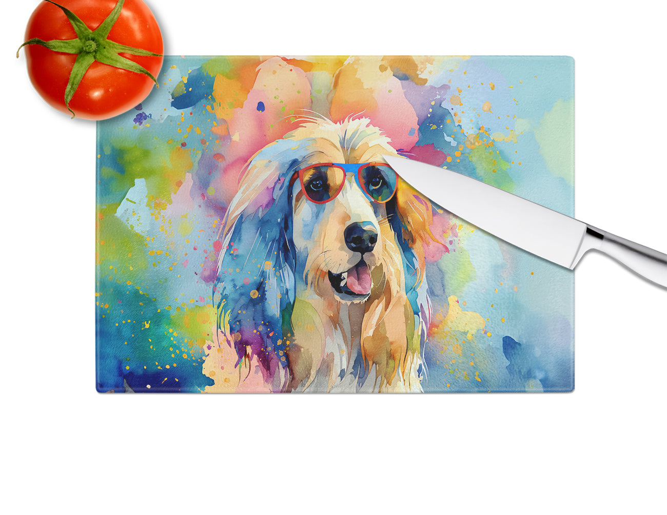 Afghan Hound Hippie Dawg Glass Cutting Board