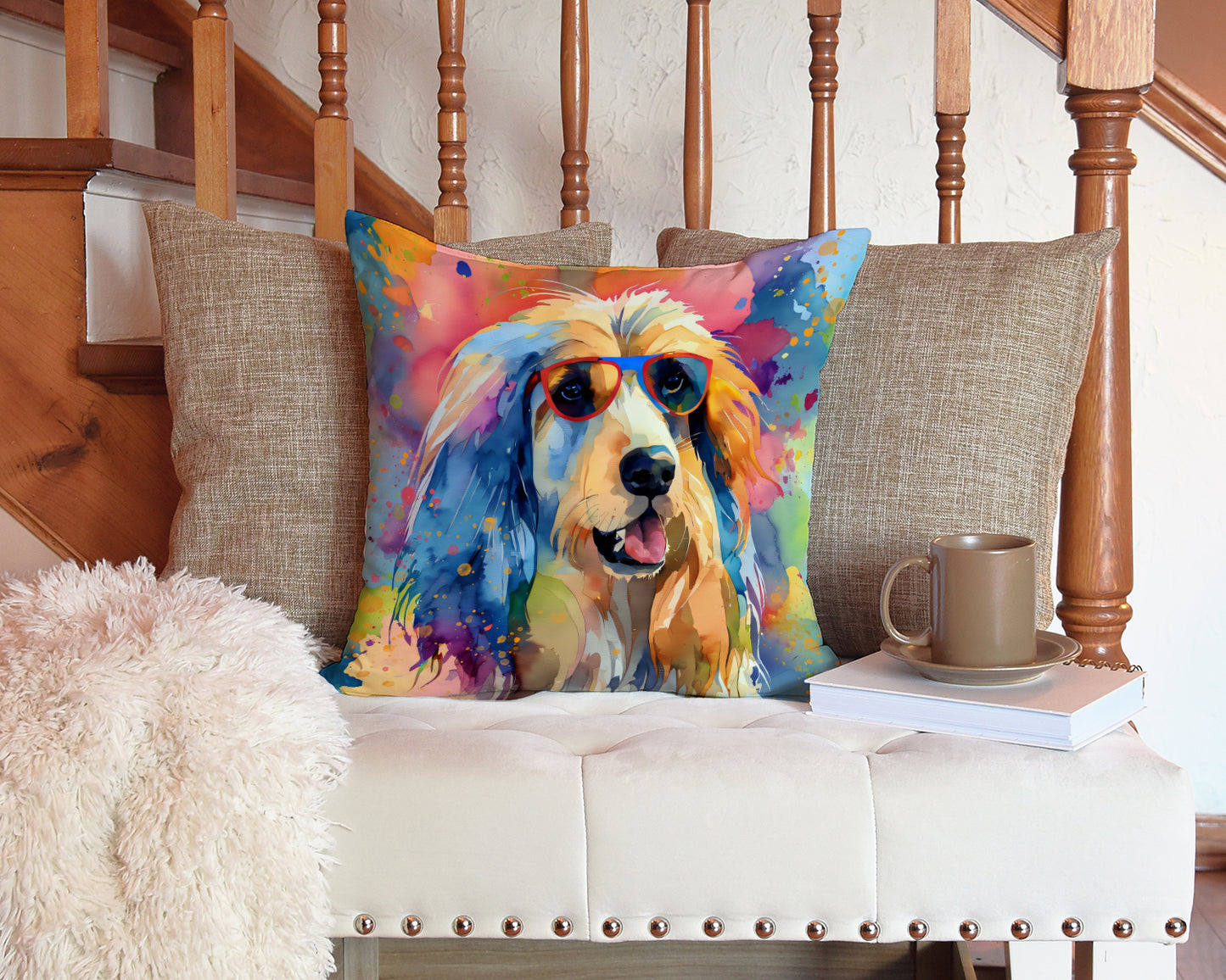 Afghan Hound Hippie Dawg Throw Pillow