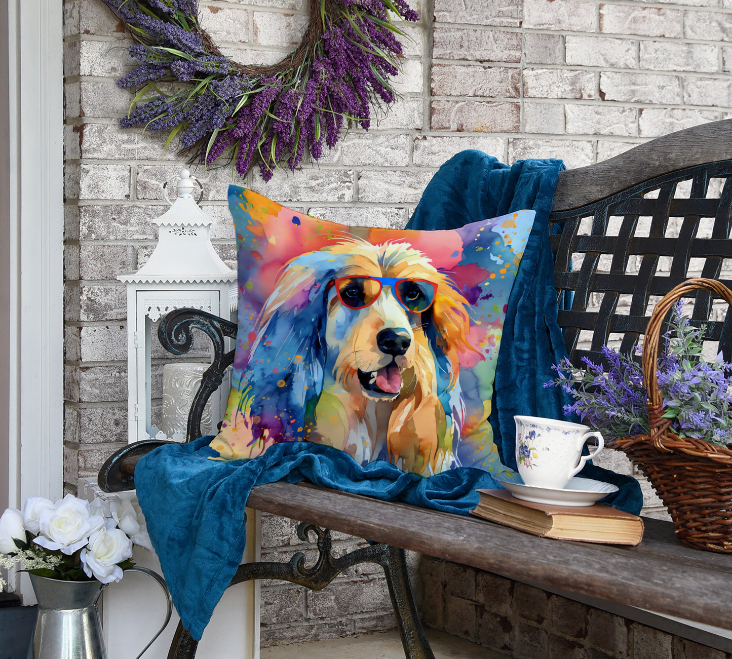 Afghan Hound Hippie Dawg Throw Pillow