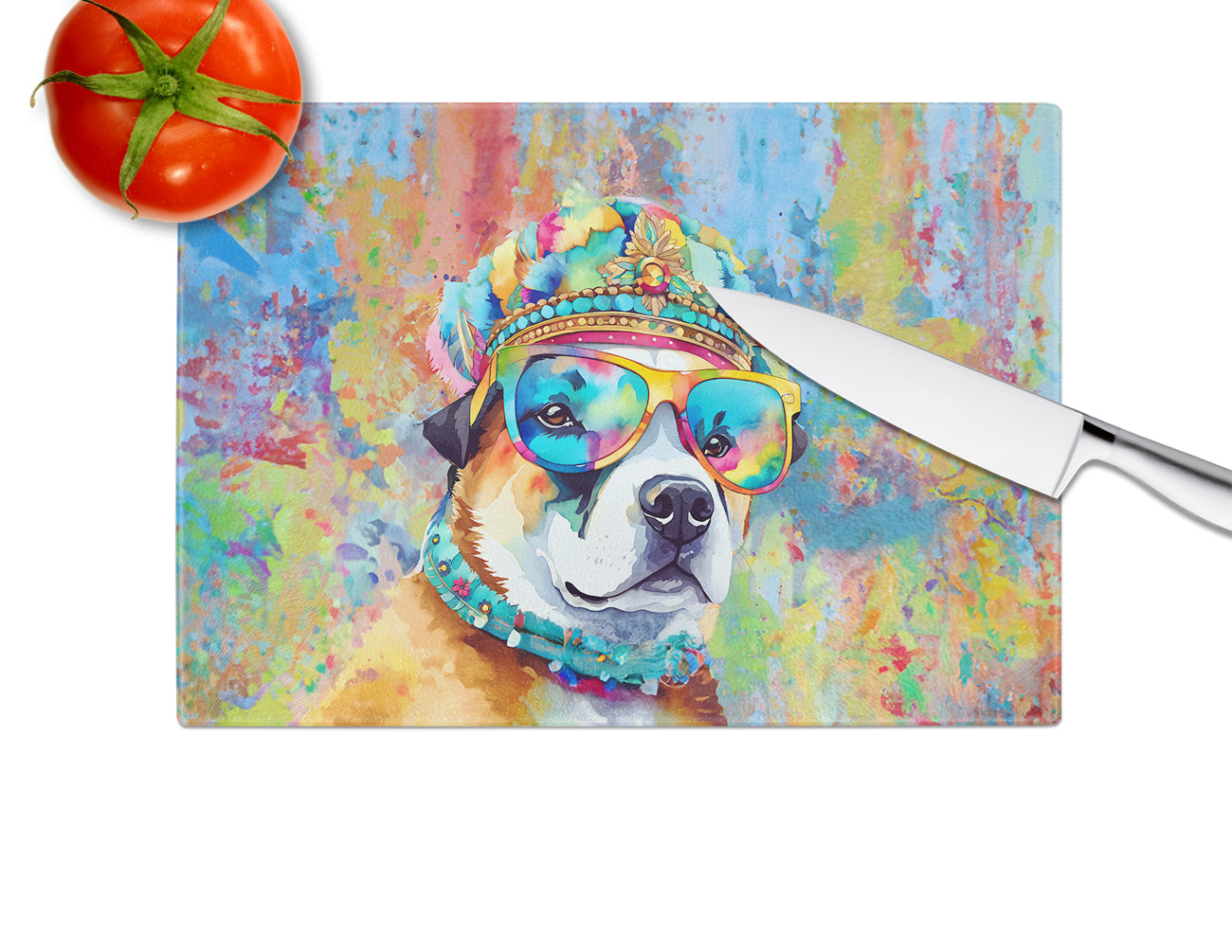 Akita Hippie Dawg Glass Cutting Board