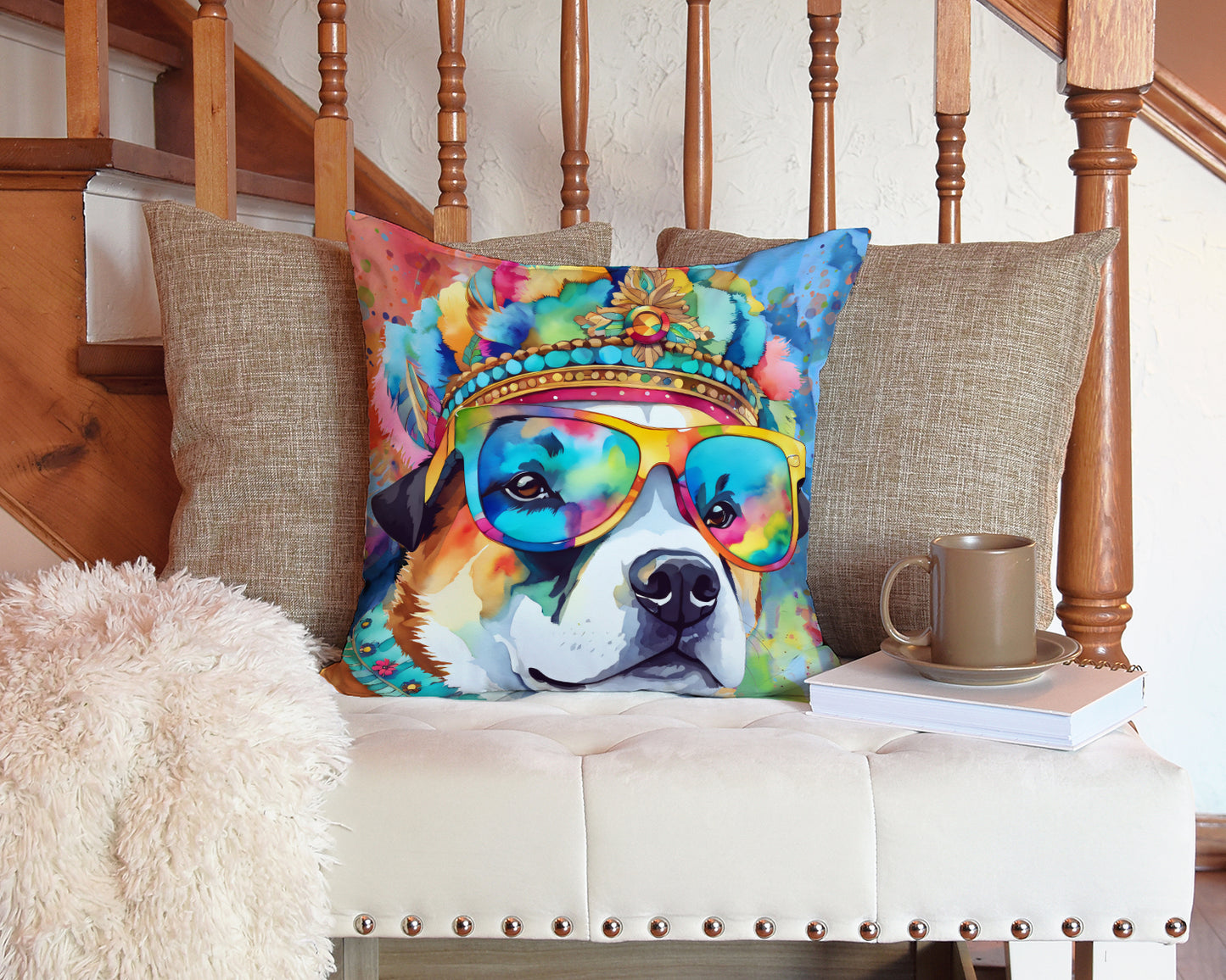 Akita Hippie Dawg Throw Pillow