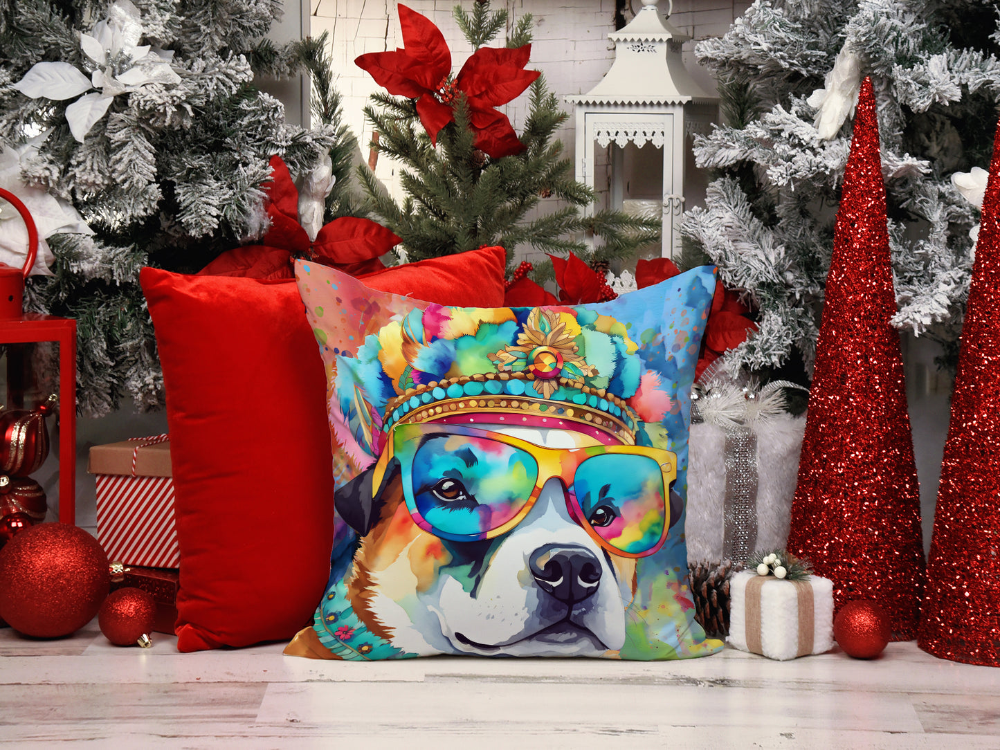 Akita Hippie Dawg Throw Pillow