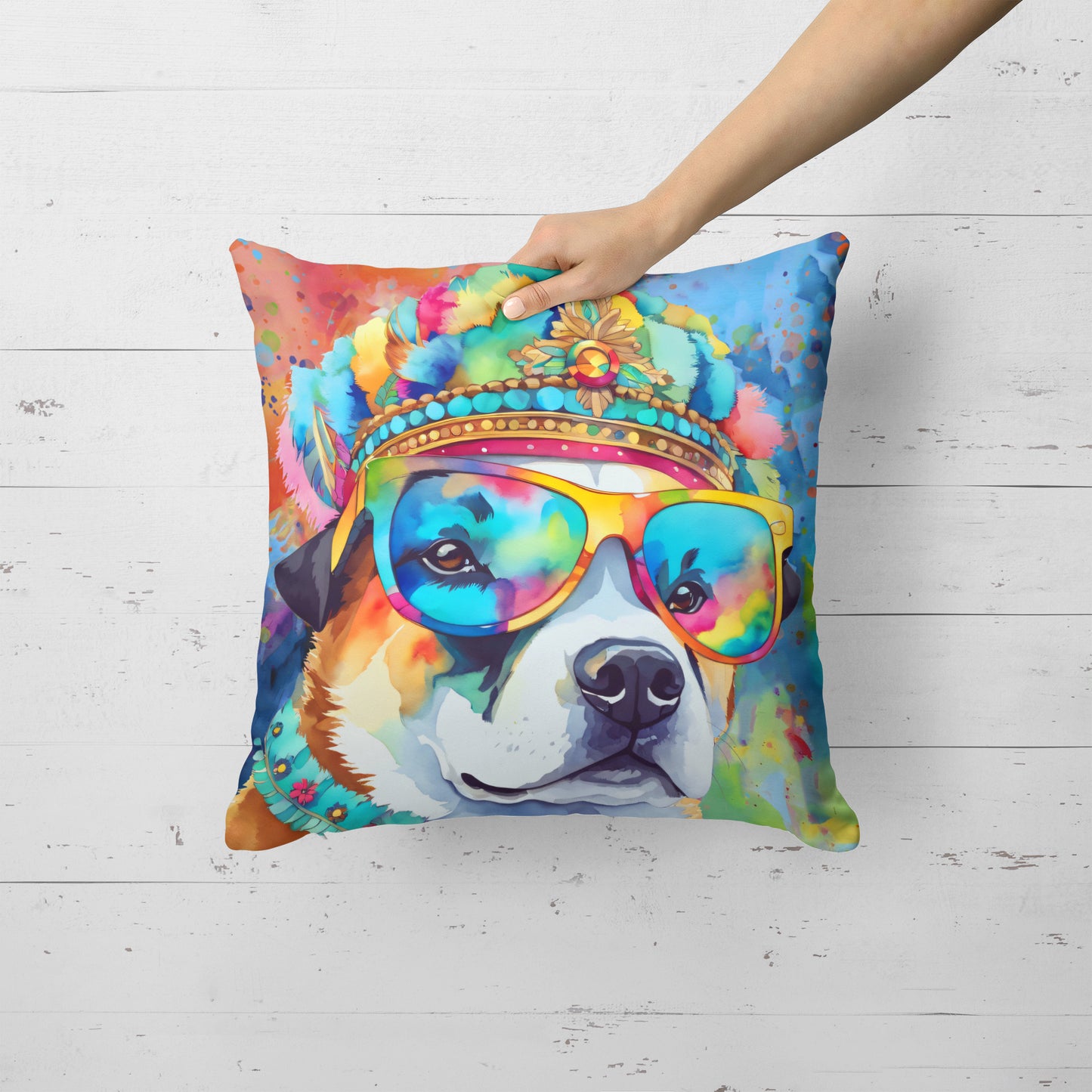 Akita Hippie Dawg Throw Pillow