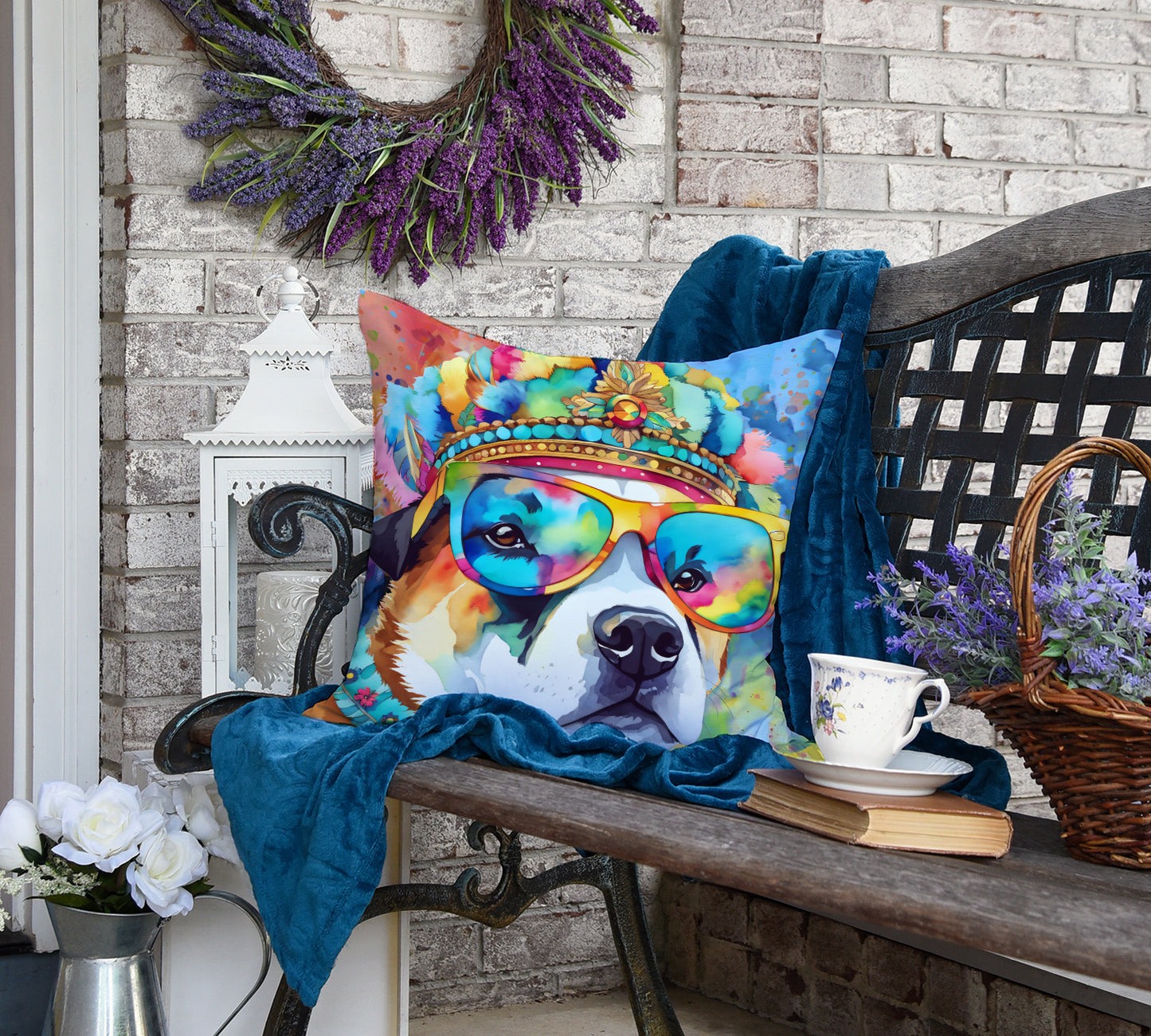 Akita Hippie Dawg Throw Pillow