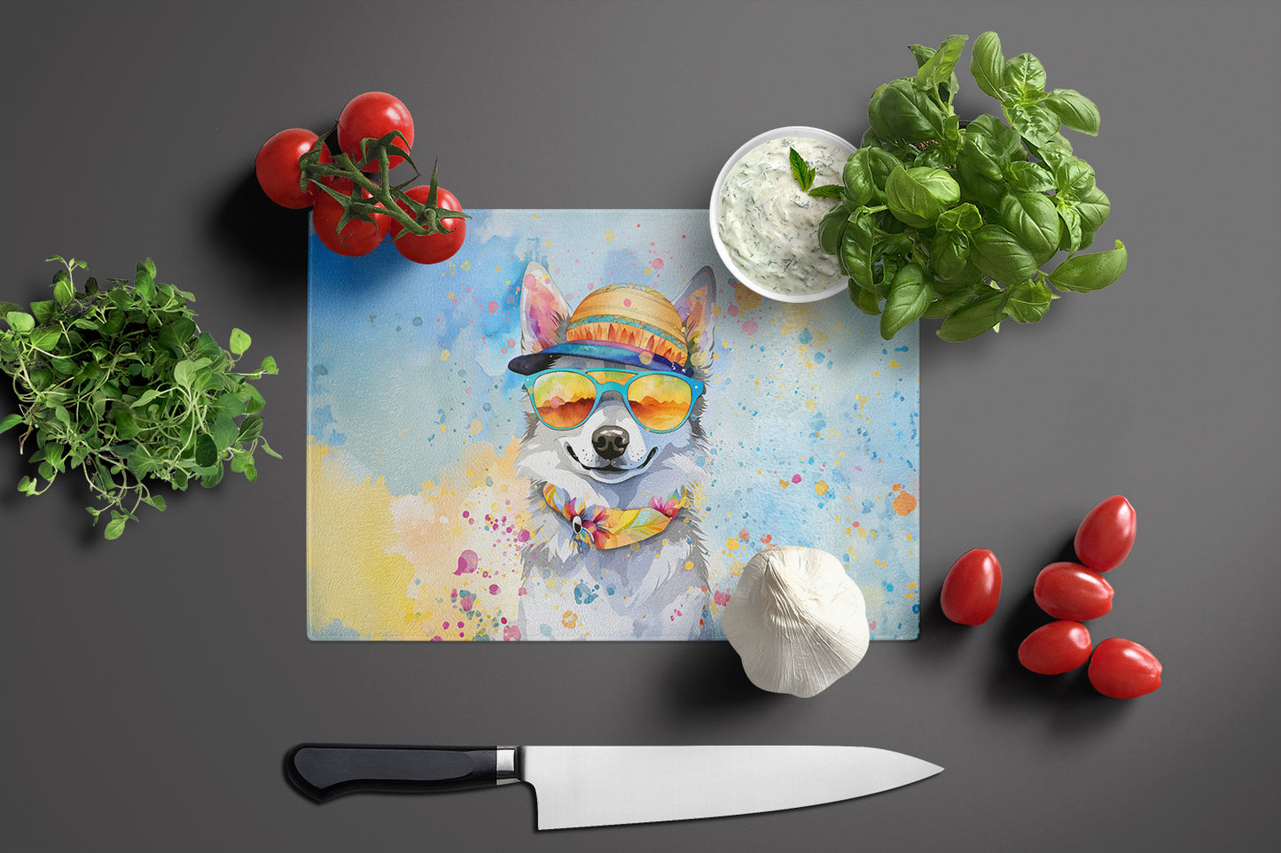 Alaskan Klee Kai Hippie Dawg Glass Cutting Board