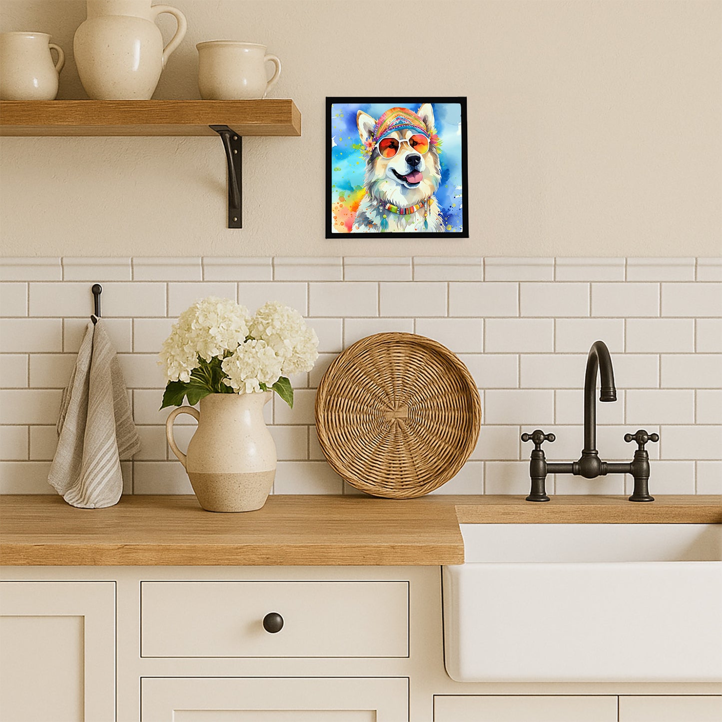 Alaskan Malamute Hippie Dawg Framed Metal Print