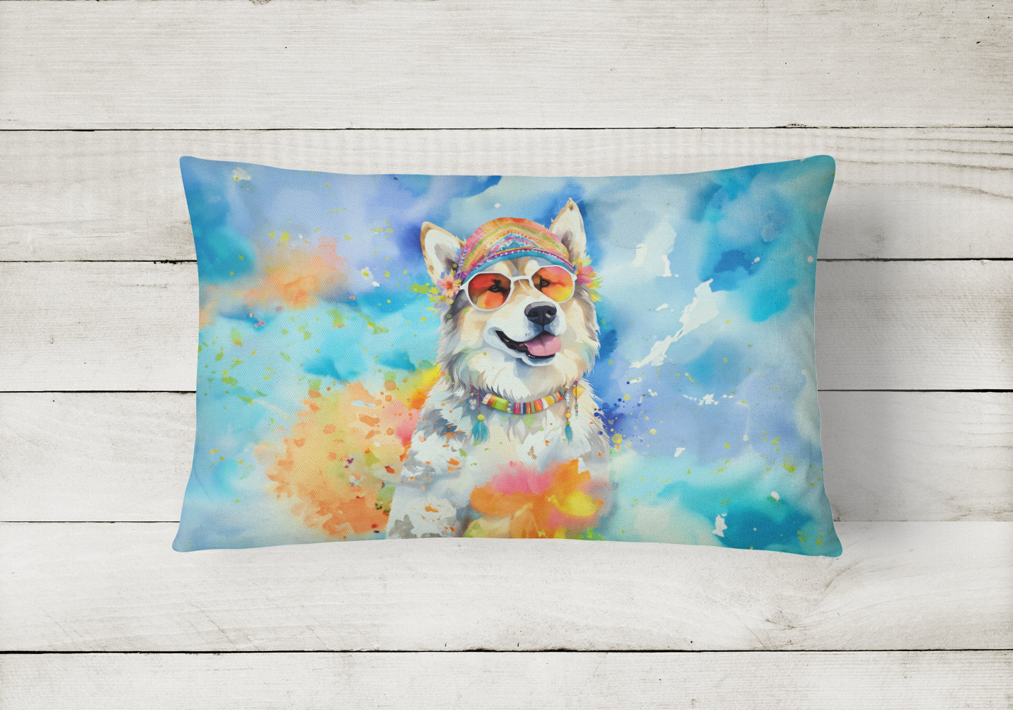 Alaskan Malamute Hippie Dawg Throw Pillow