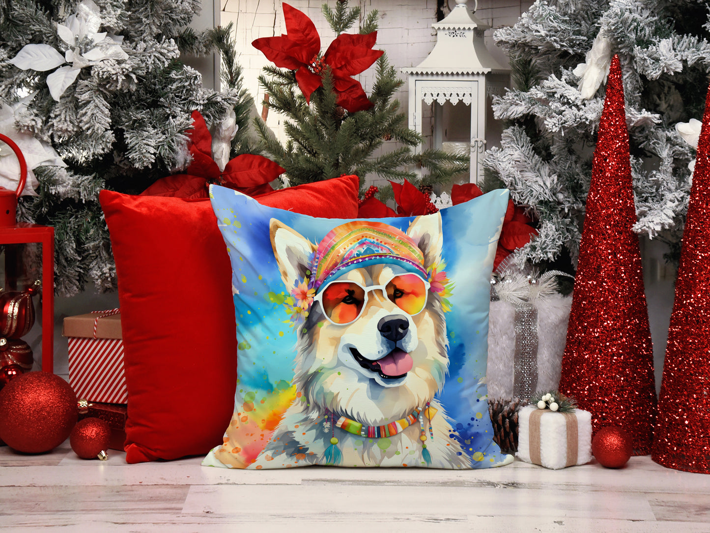 Alaskan Malamute Hippie Dawg Throw Pillow