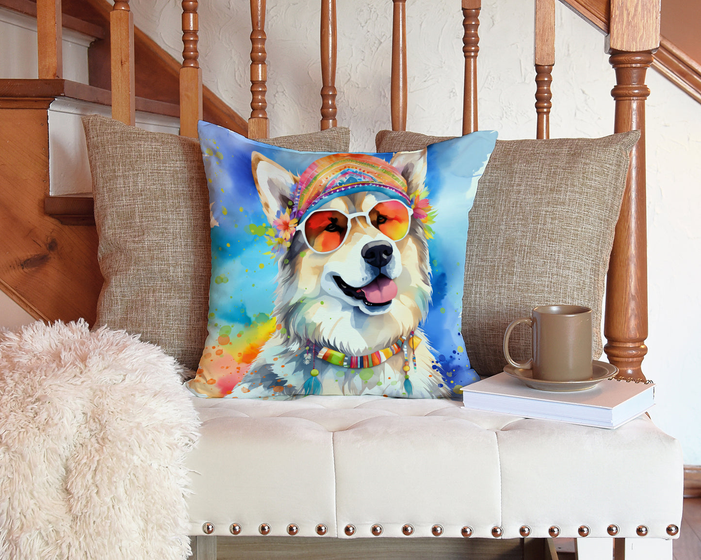 Alaskan Malamute Hippie Dawg Throw Pillow