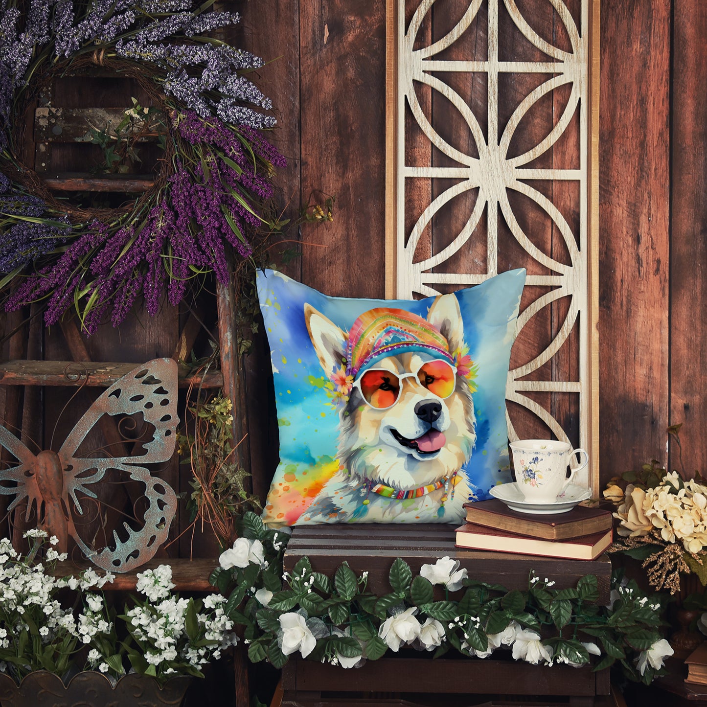 Alaskan Malamute Hippie Dawg Throw Pillow