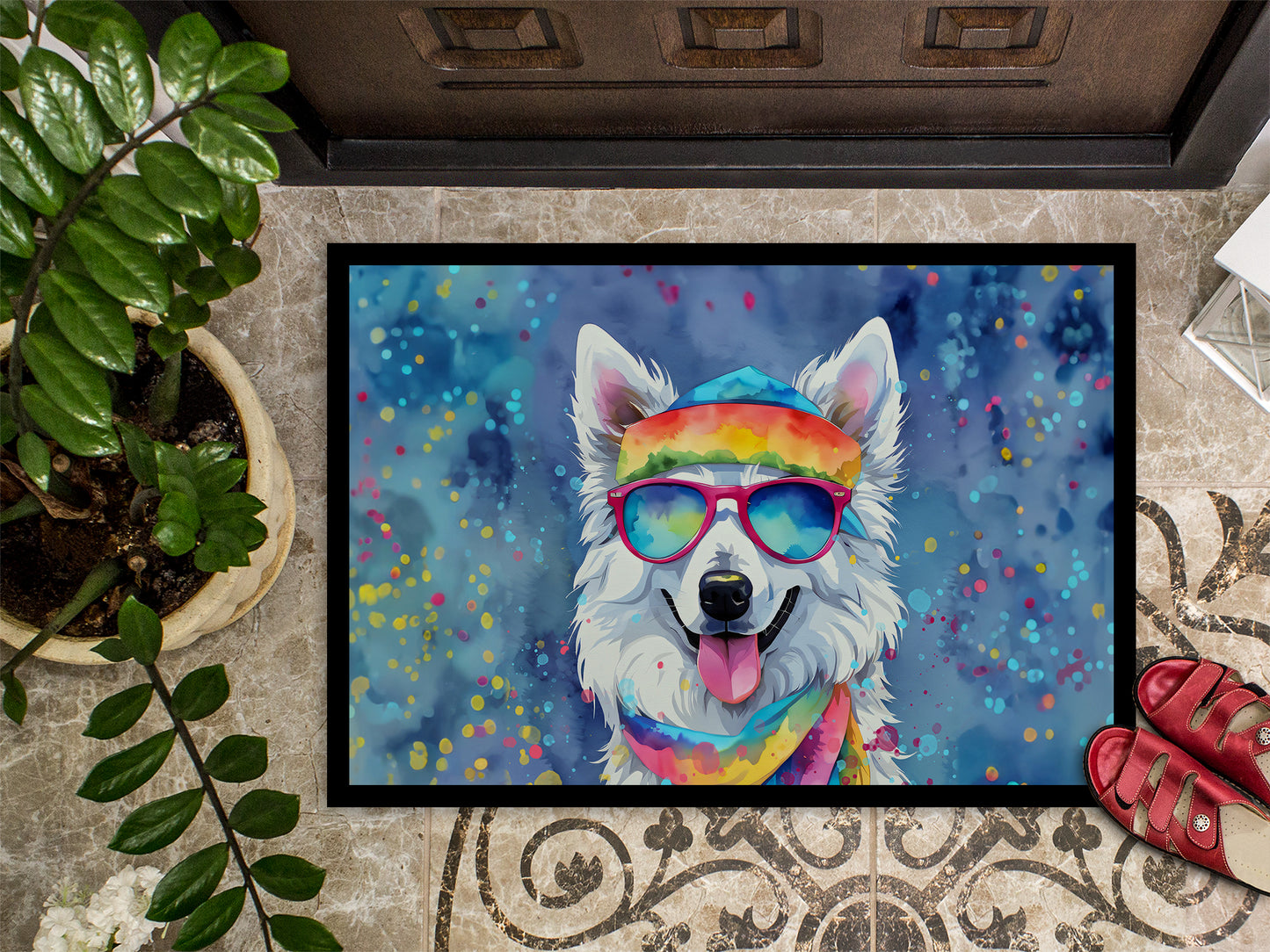 American Eskimo Hippie Dawg Doormat