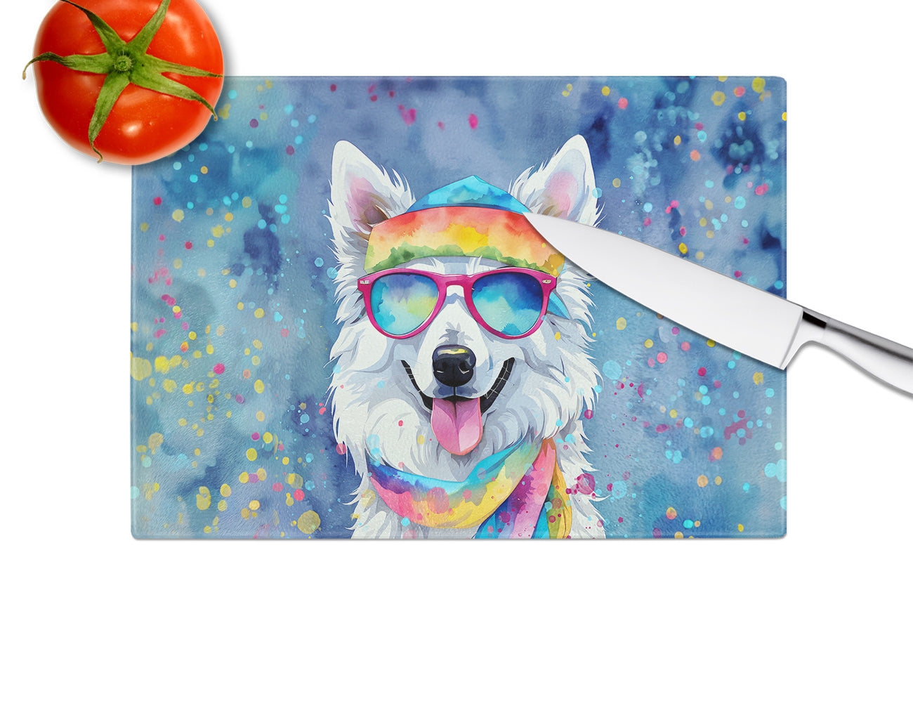 American Eskimo Hippie Dawg Glass Cutting Board