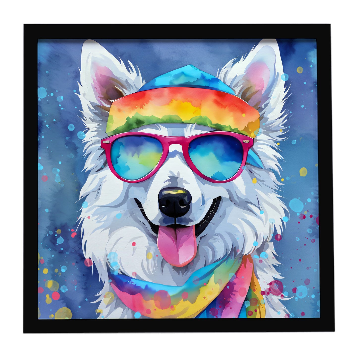 Buy this American Eskimo Hippie Dawg Framed Metal Print
