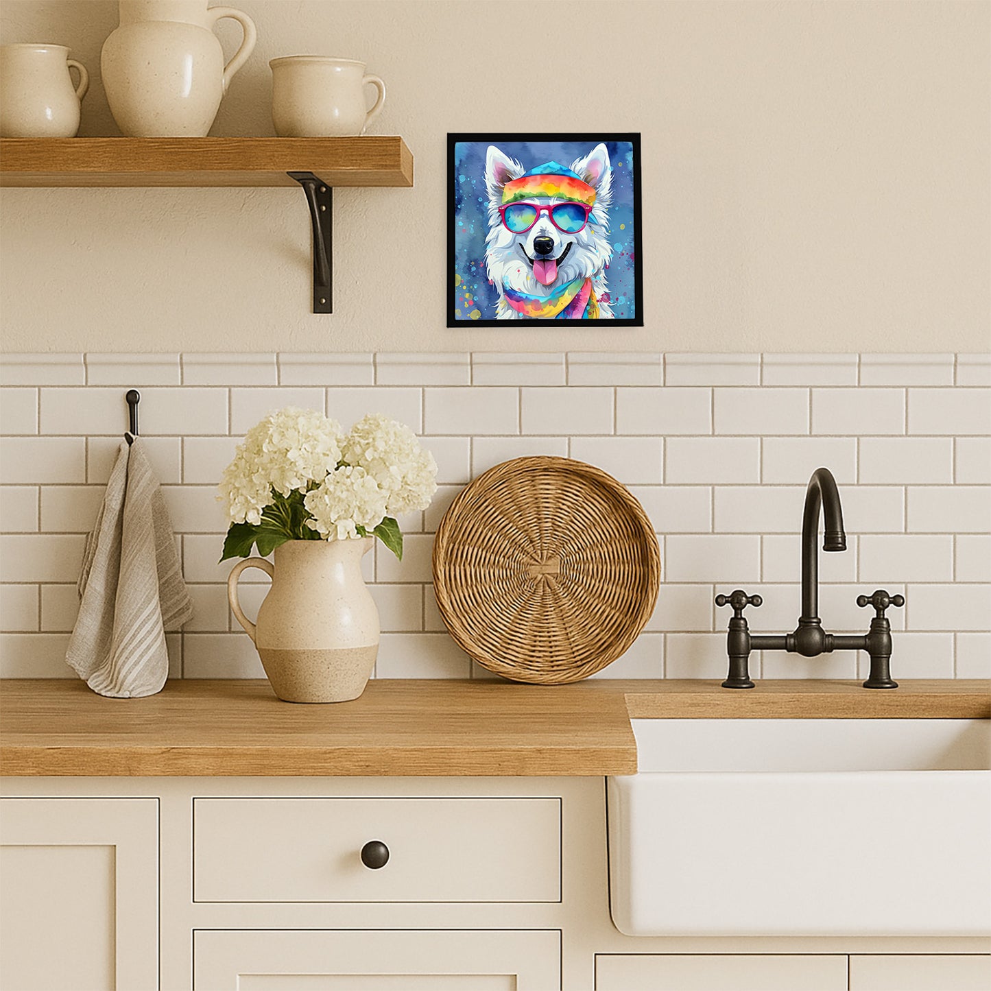 American Eskimo Hippie Dawg Framed Metal Print