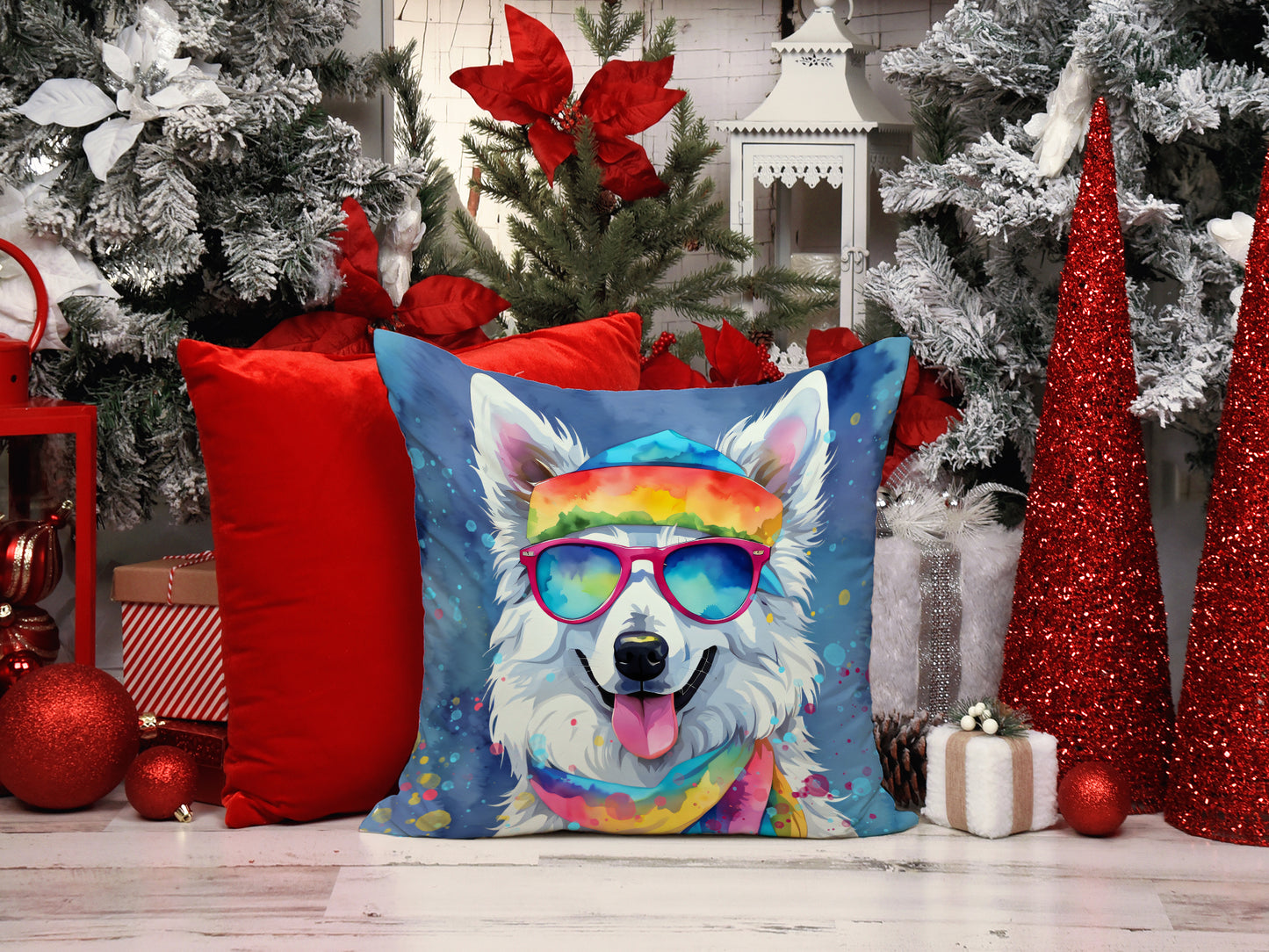 American Eskimo Hippie Dawg Throw Pillow