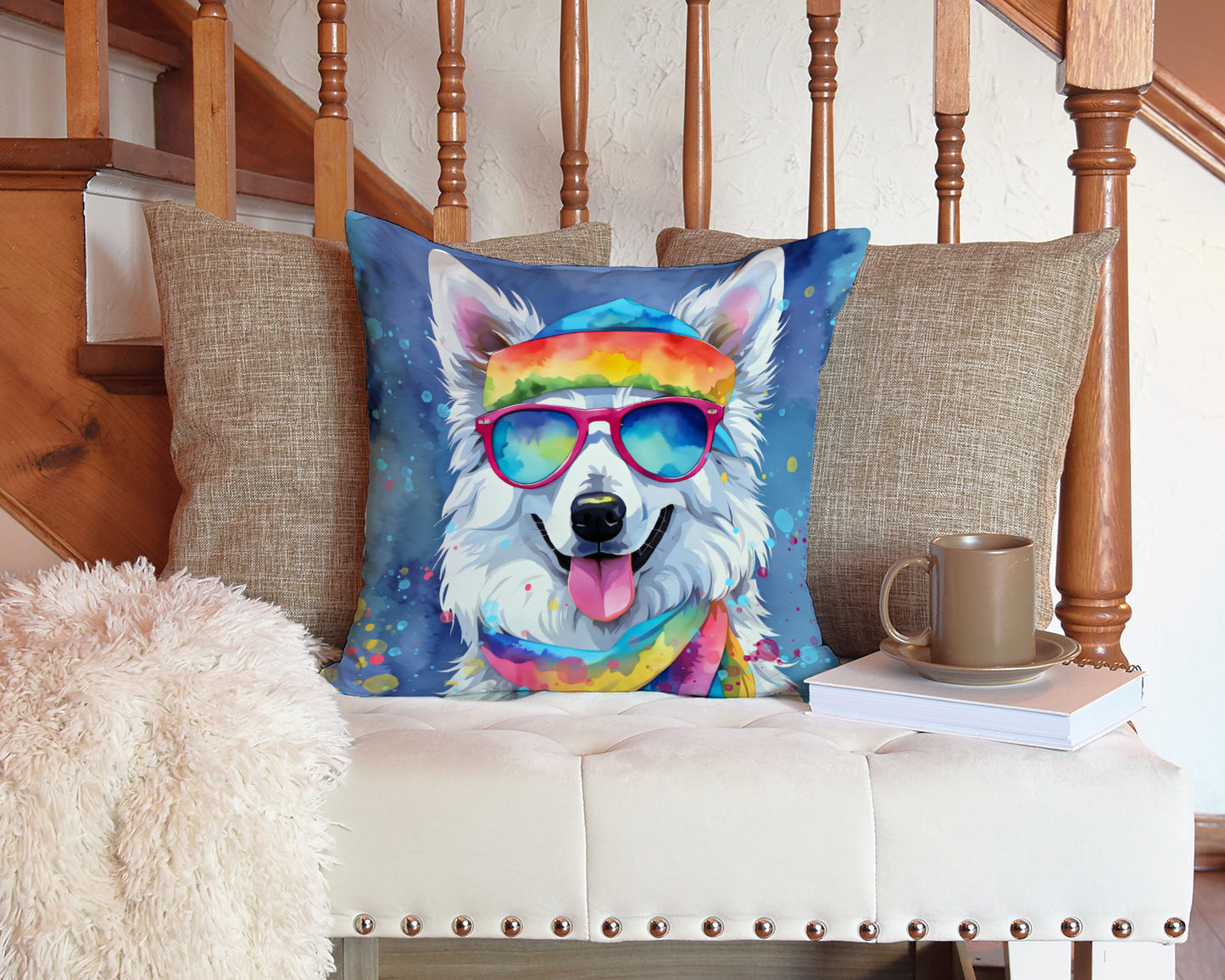 American Eskimo Hippie Dawg Throw Pillow