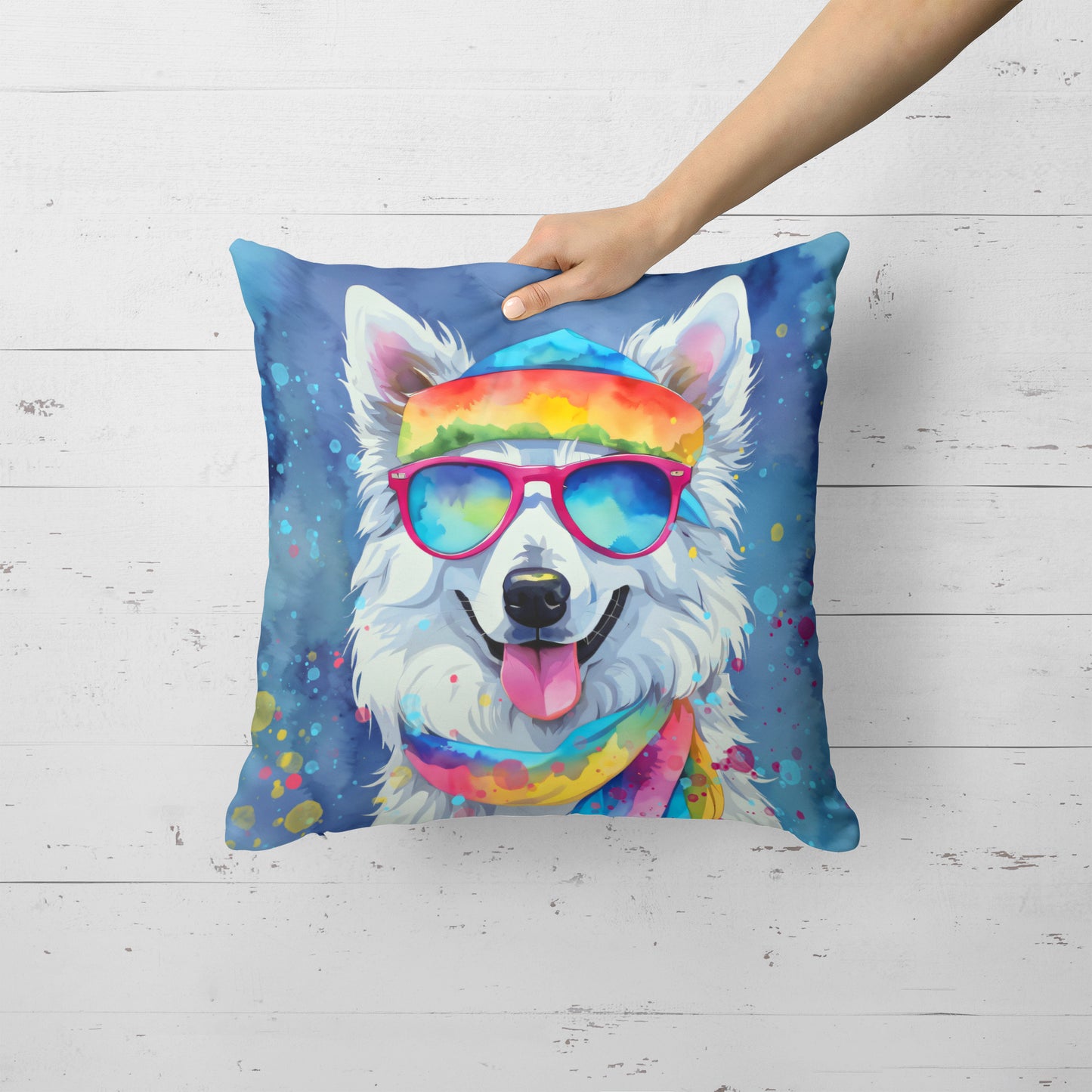 American Eskimo Hippie Dawg Throw Pillow