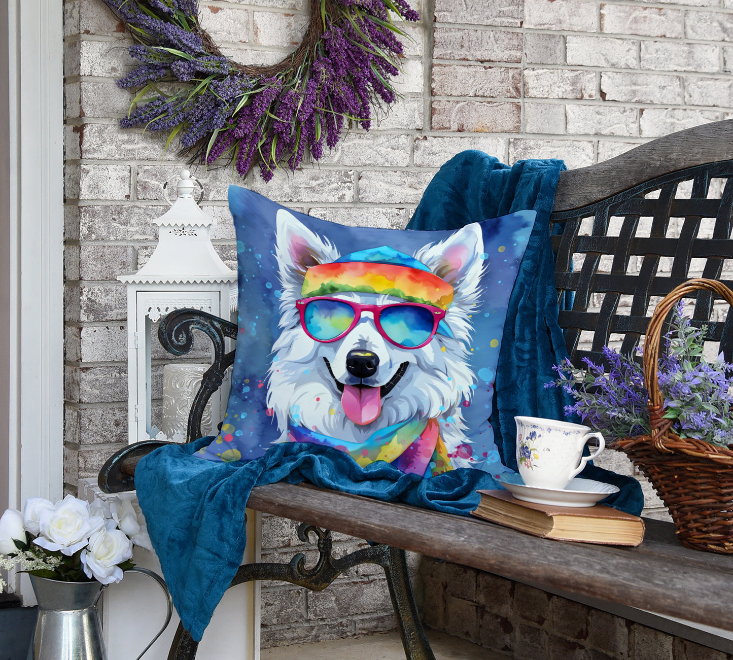 American Eskimo Hippie Dawg Throw Pillow