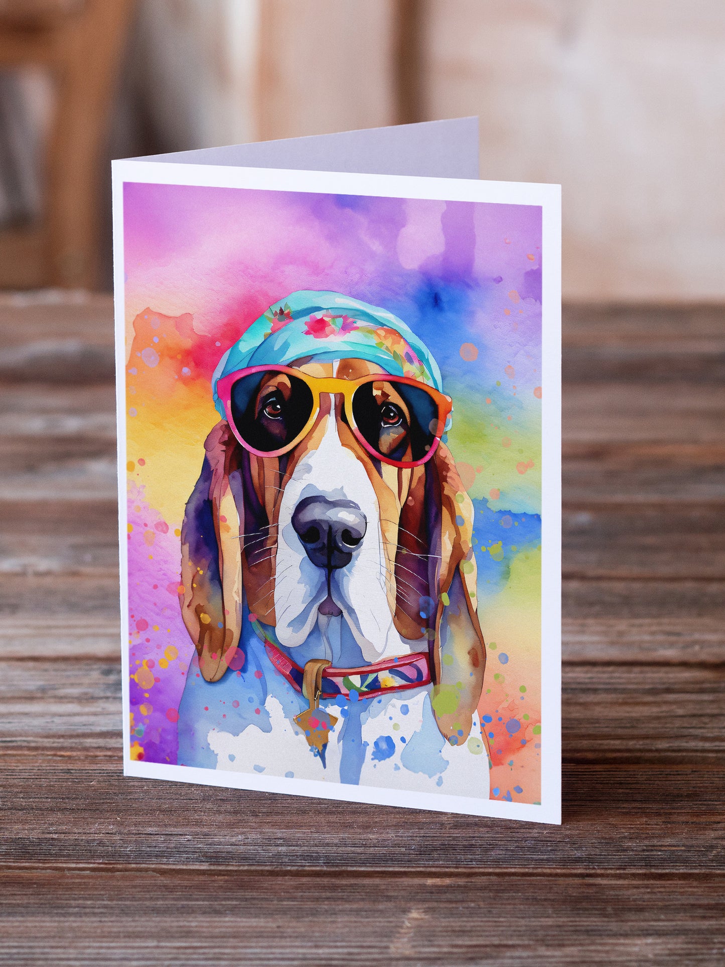 Basset Hound Hippie Dawg Greeting Cards Pack of 8