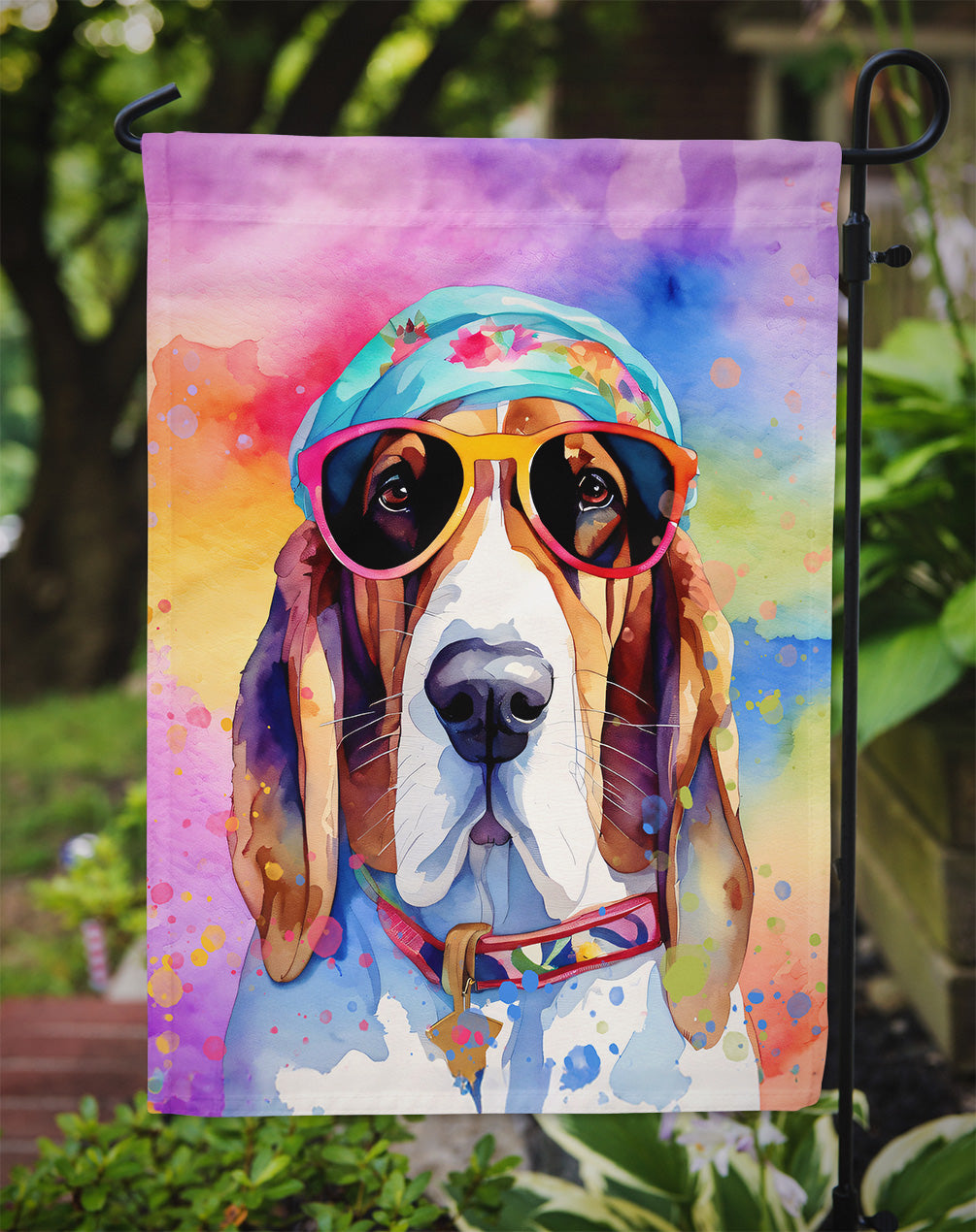 Basset Hound Hippie Dawg Garden Flag