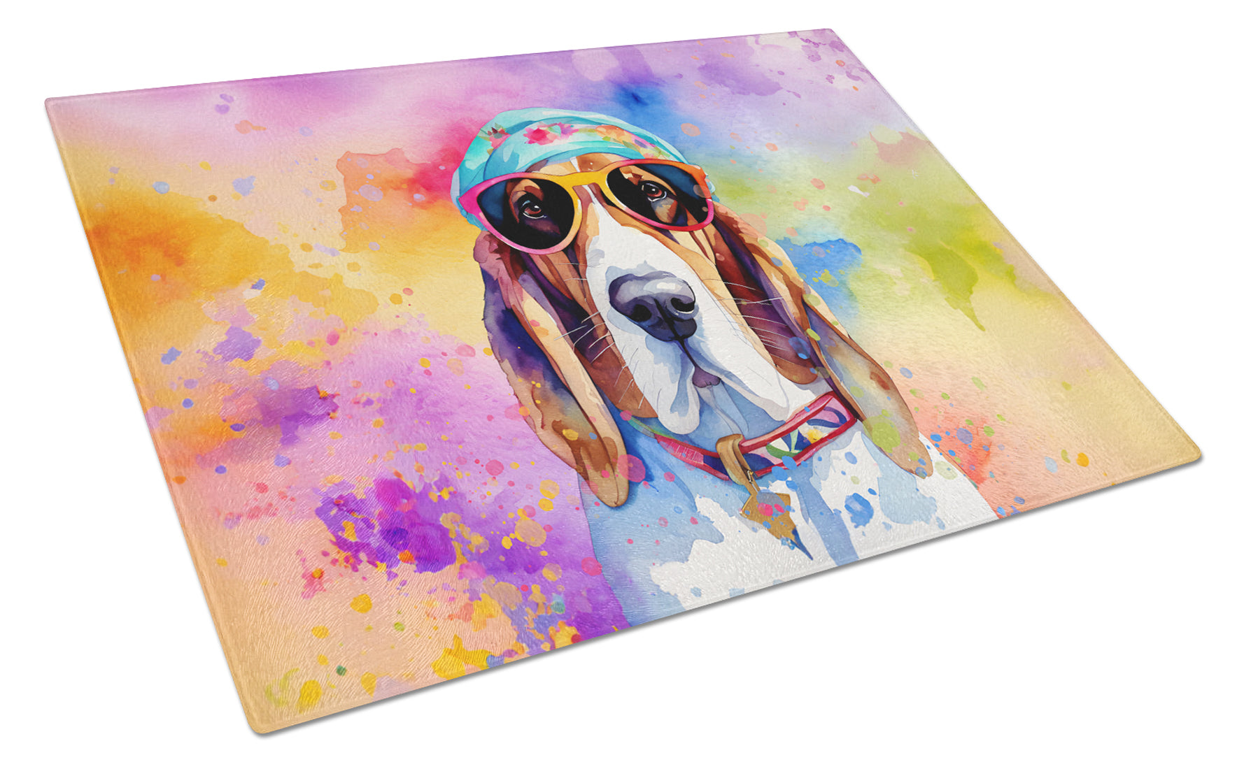 Buy this Basset Hound Hippie Dawg Glass Cutting Board