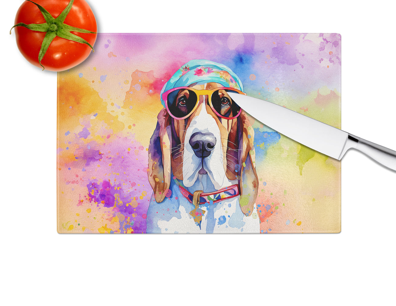 Basset Hound Hippie Dawg Glass Cutting Board