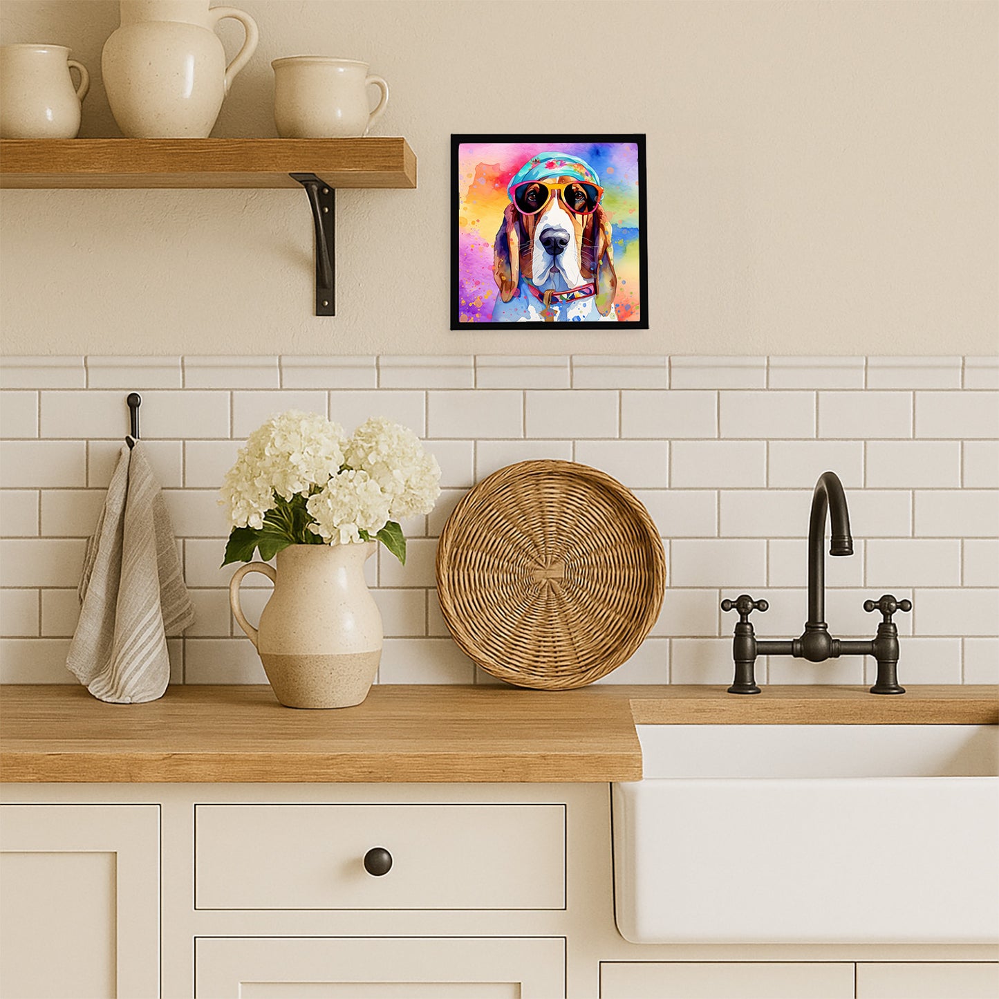 Basset Hound Hippie Dawg Framed Metal Print