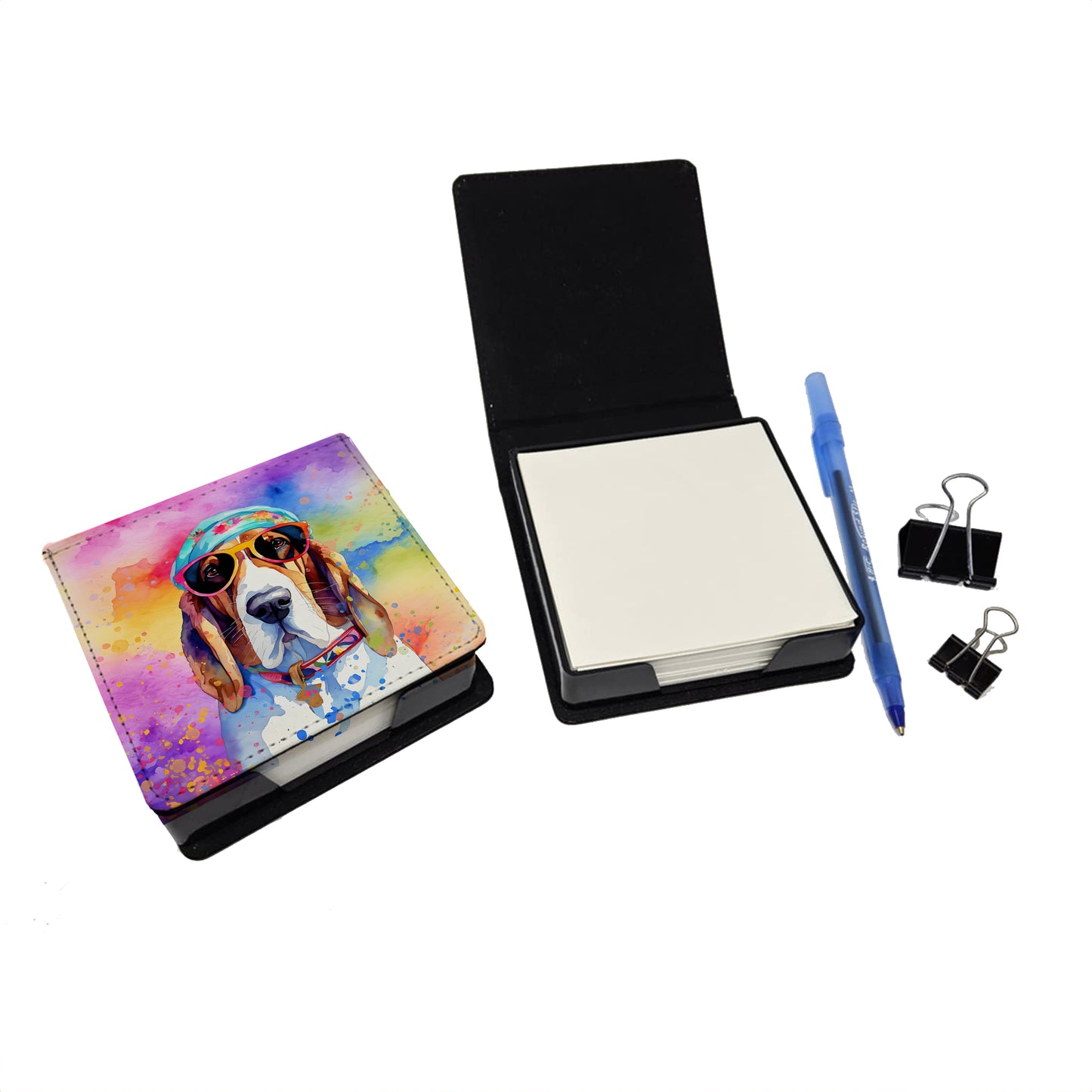 Basset Hound Hippie Dawg PU Leather Note Paper Holder