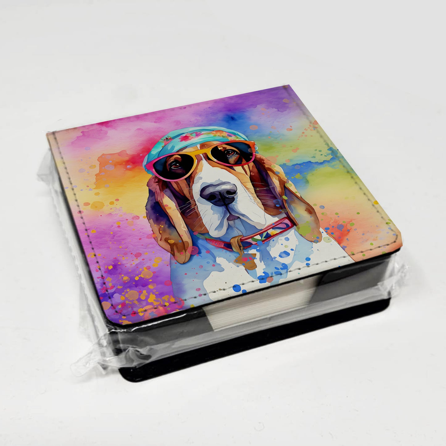 Basset Hound Hippie Dawg PU Leather Note Paper Holder