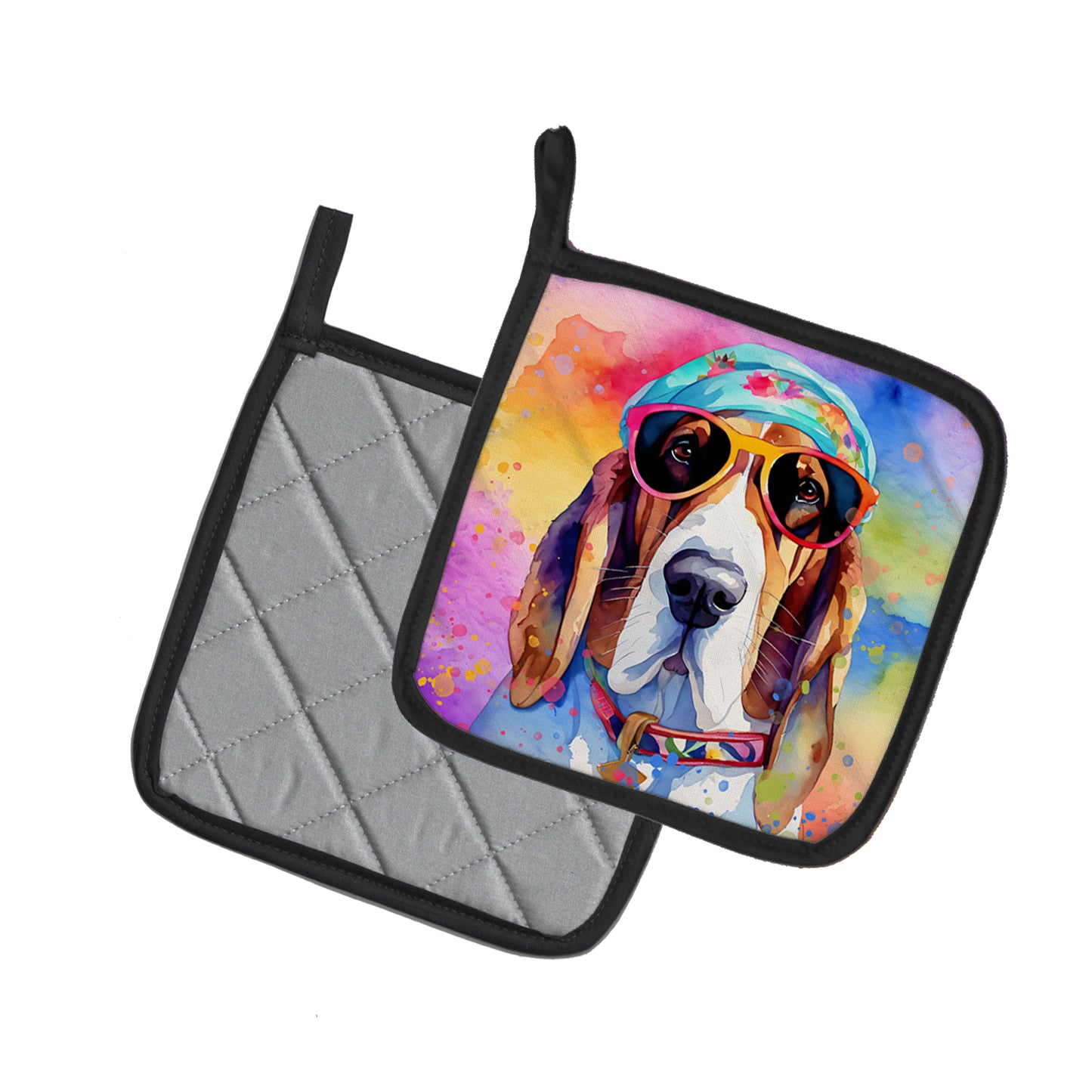 Basset Hound Hippie Dawg Pair of Pot Holders