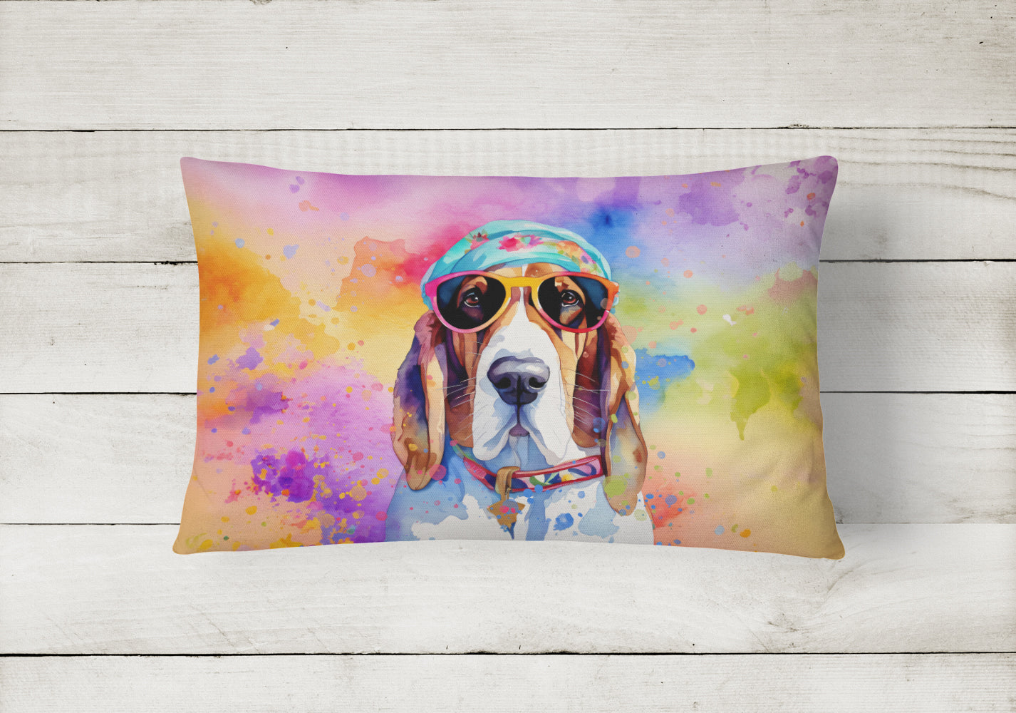 Basset Hound Hippie Dawg Throw Pillow