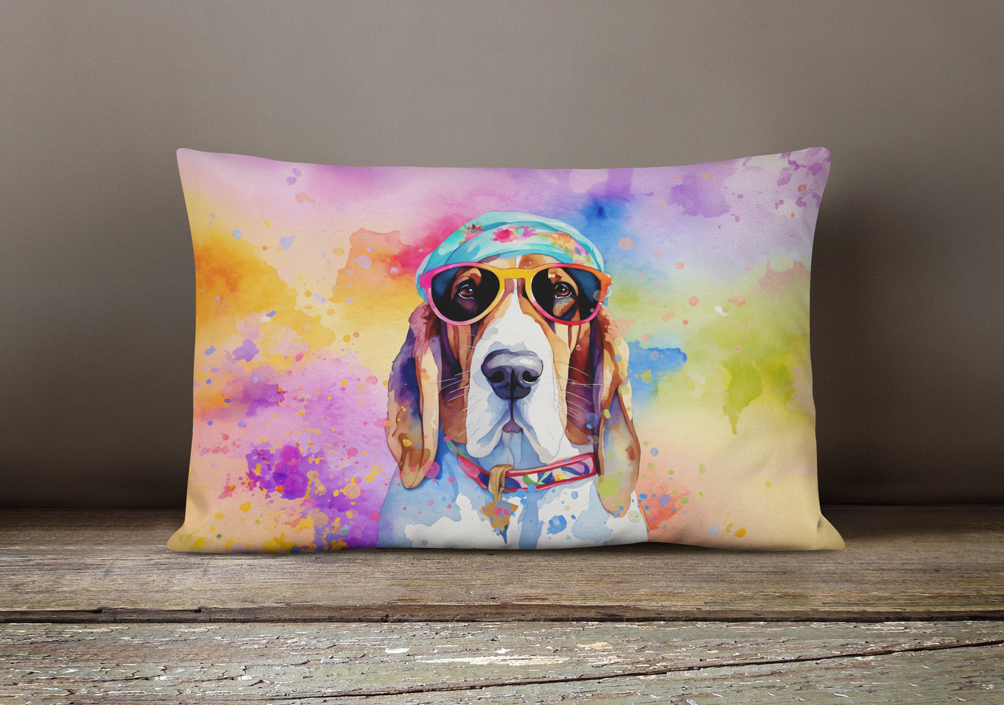 Basset Hound Hippie Dawg Throw Pillow