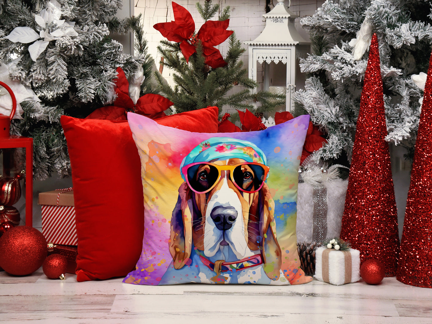 Basset Hound Hippie Dawg Throw Pillow