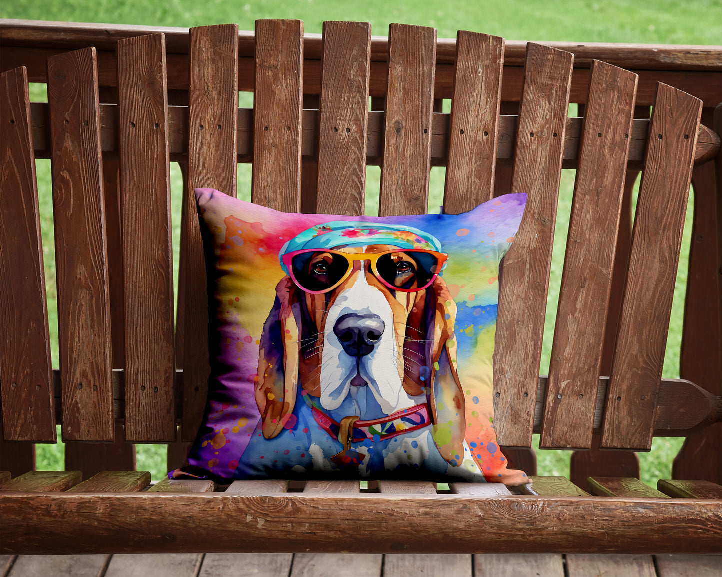 Basset Hound Hippie Dawg Throw Pillow