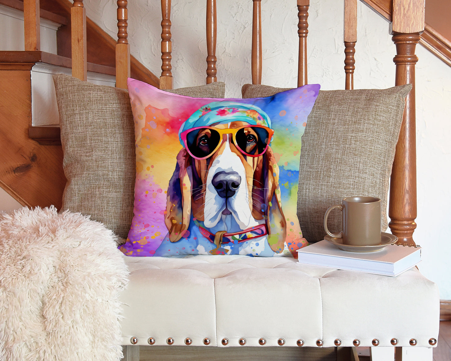 Basset Hound Hippie Dawg Throw Pillow