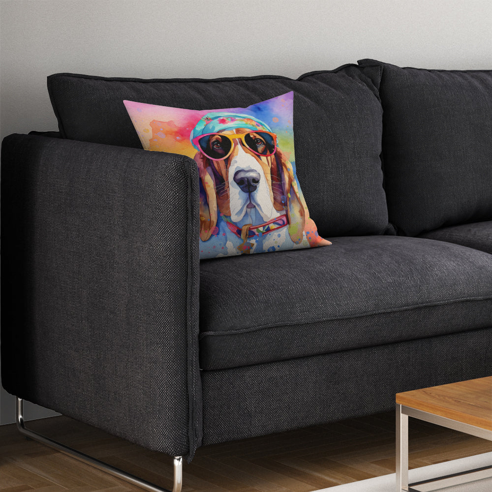 Basset Hound Hippie Dawg Throw Pillow