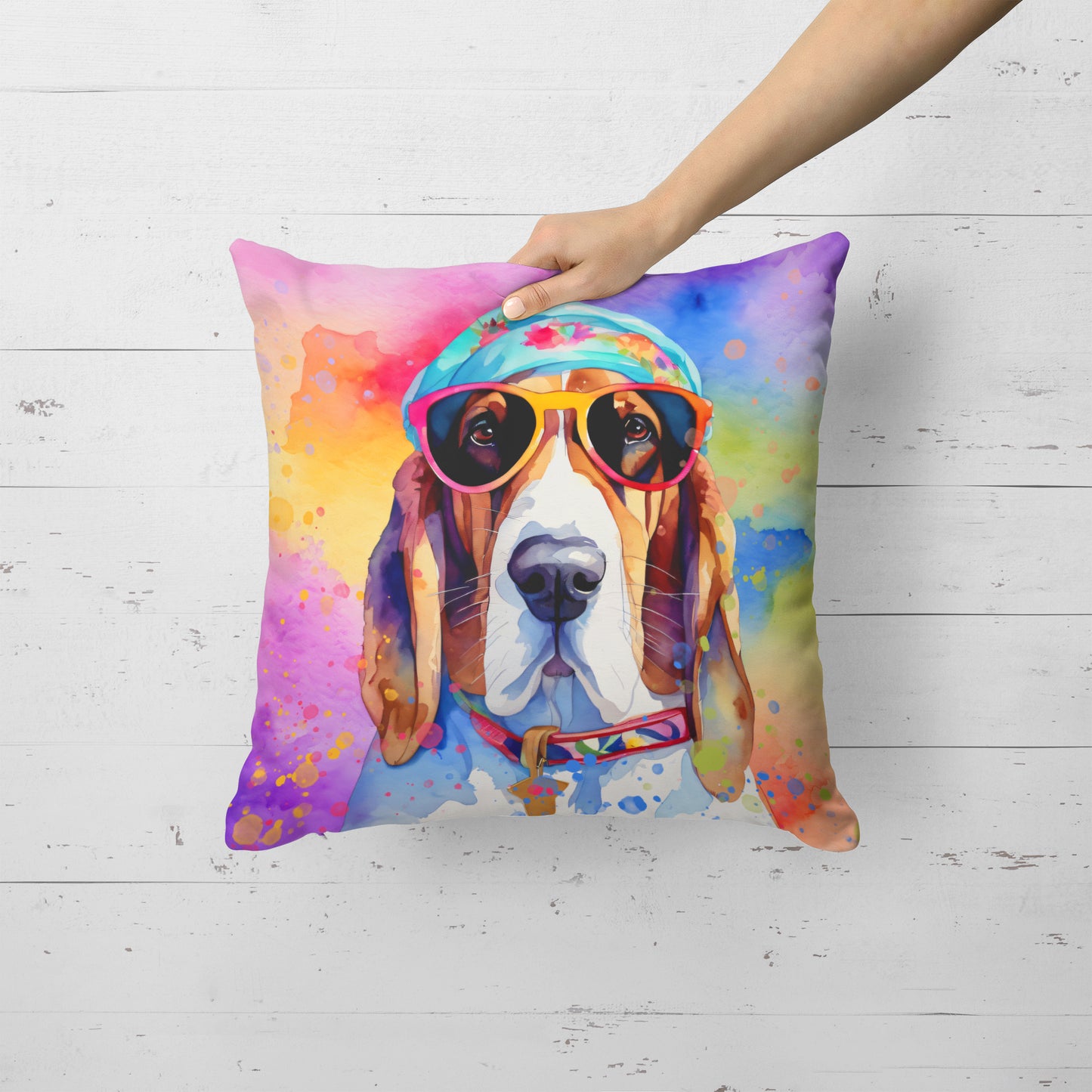 Basset Hound Hippie Dawg Throw Pillow