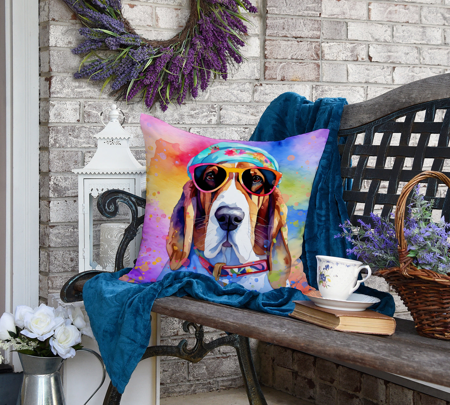 Basset Hound Hippie Dawg Throw Pillow