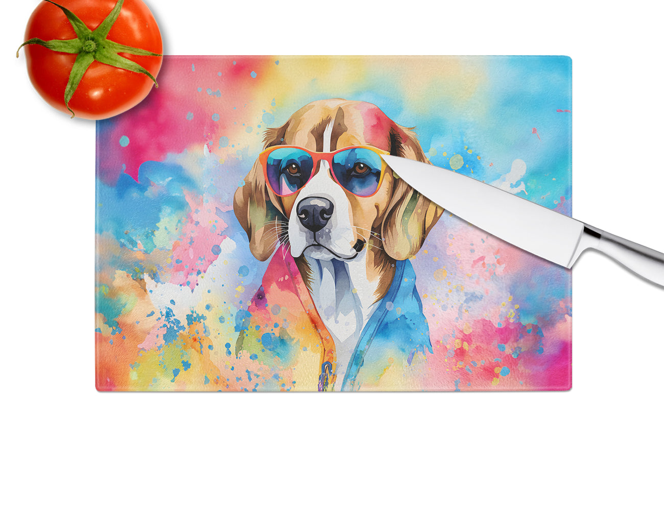 Beagle Hippie Dawg Glass Cutting Board