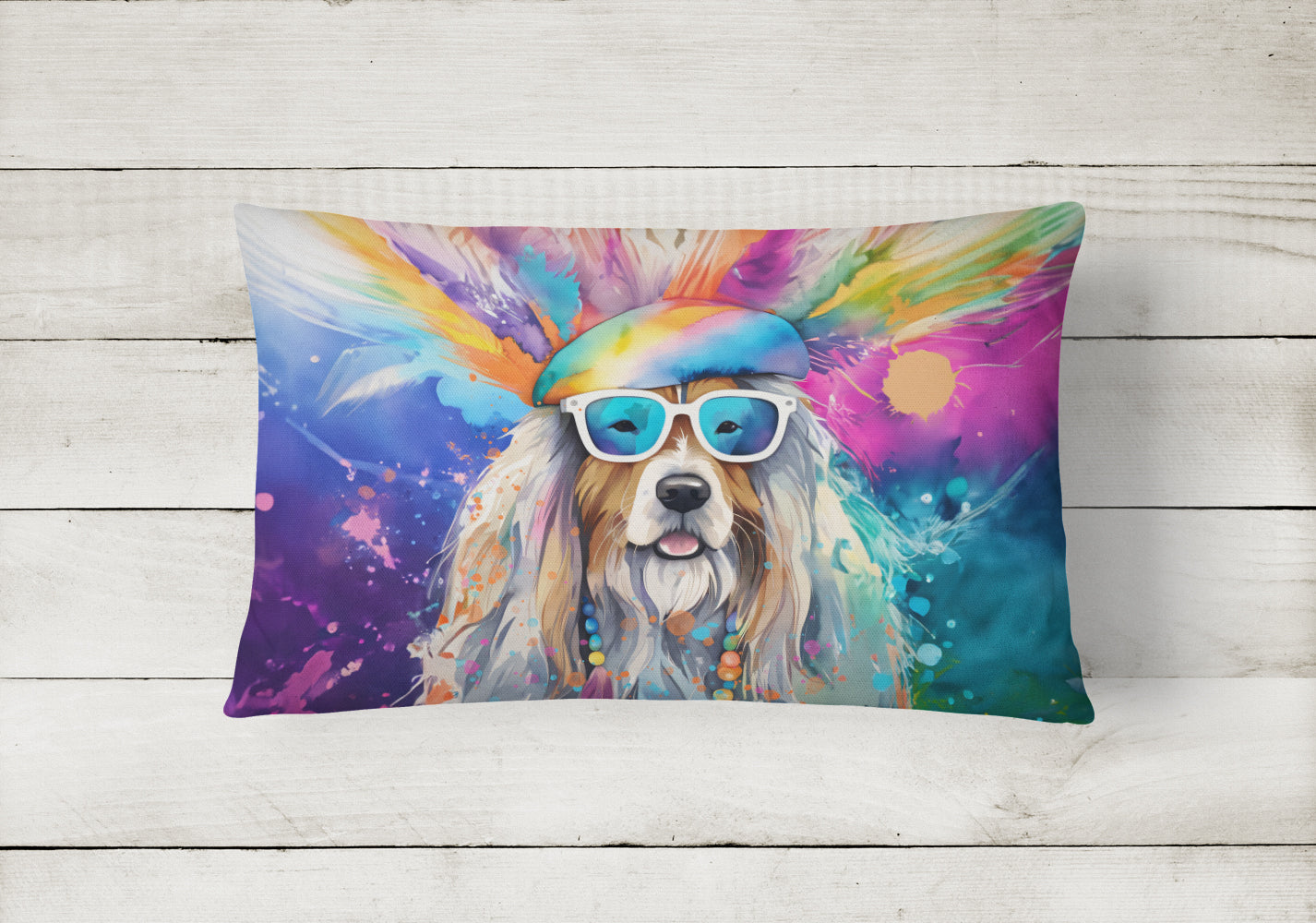 Bearded Collie Hippie Dawg Throw Pillow