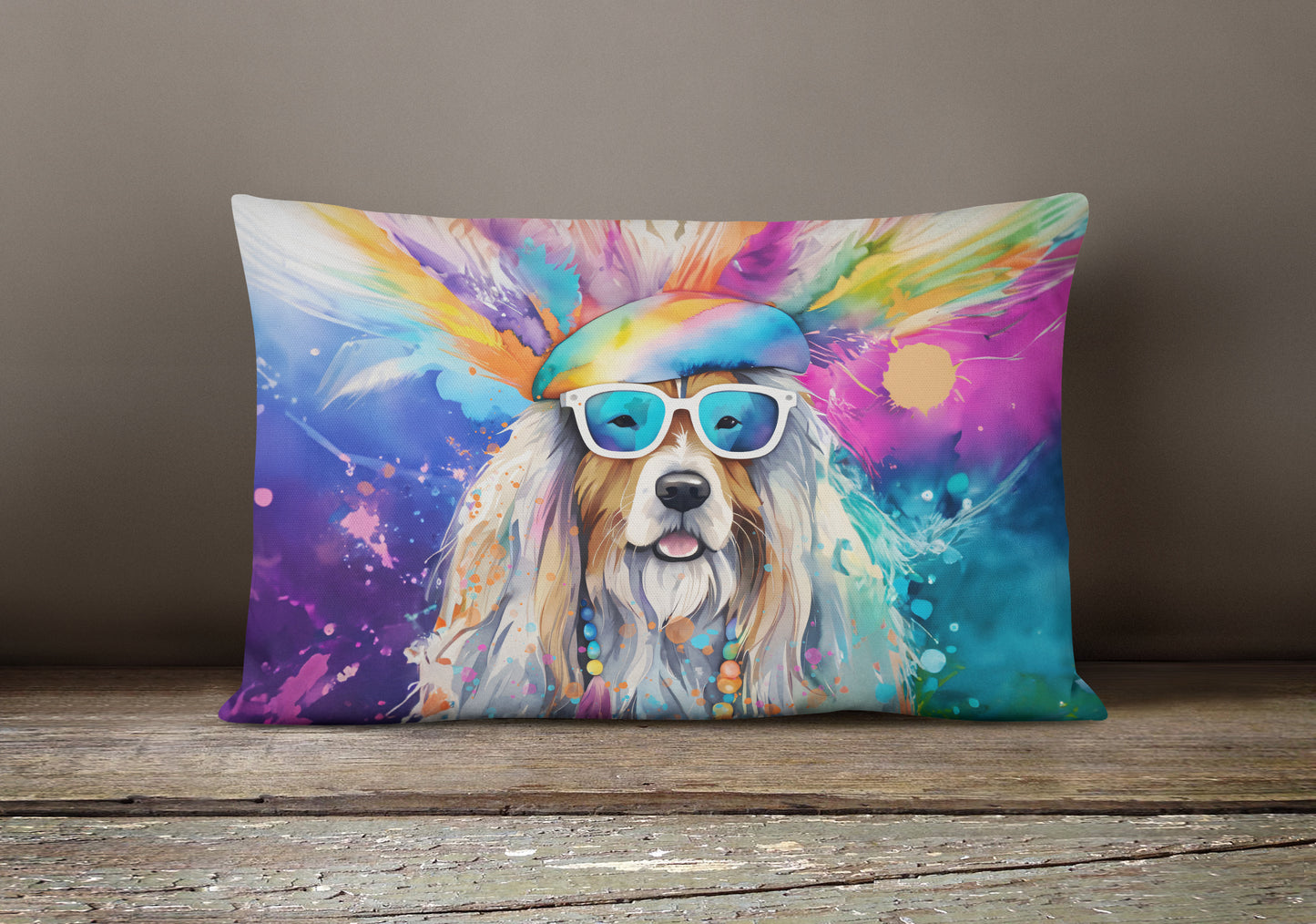 Bearded Collie Hippie Dawg Throw Pillow