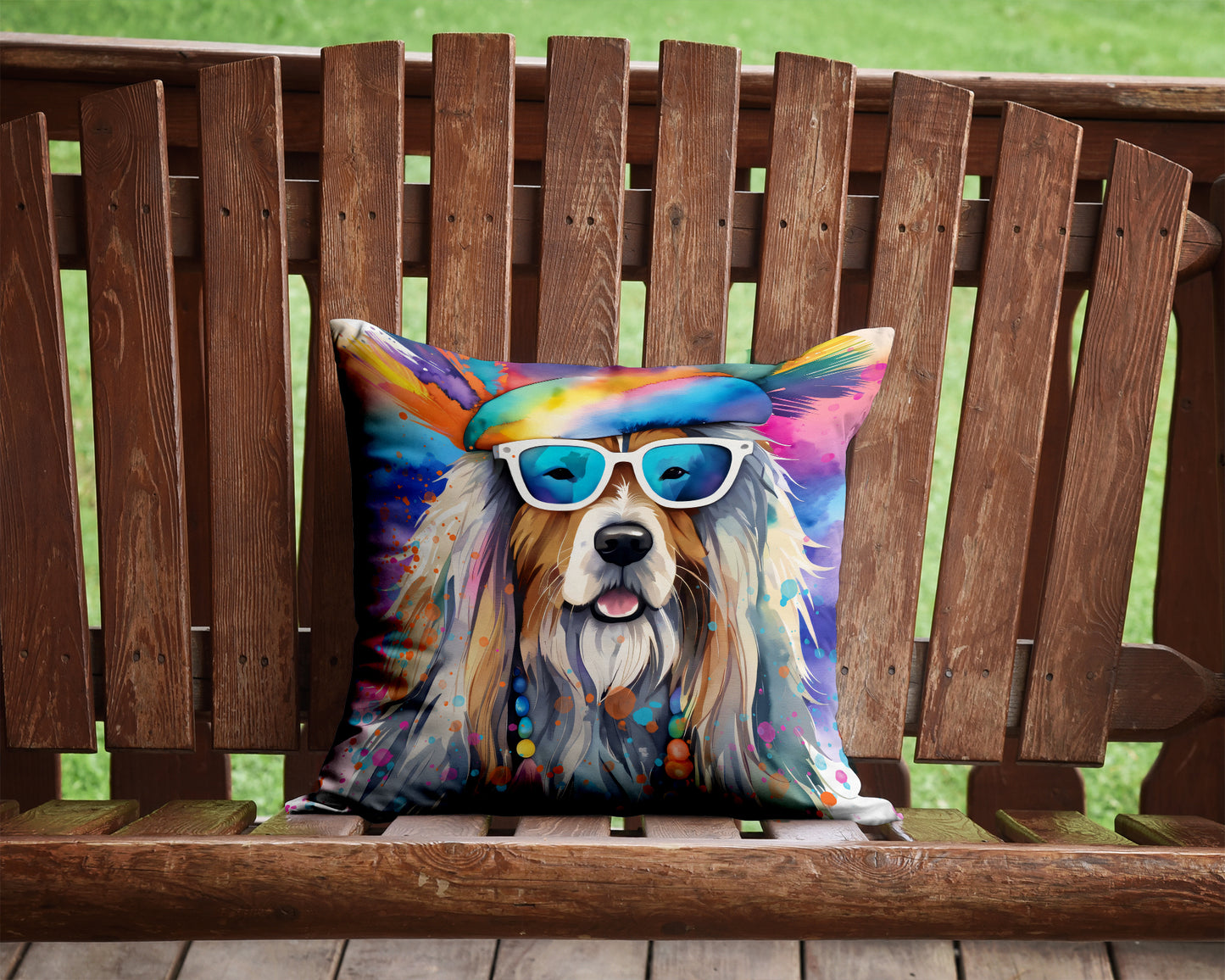 Bearded Collie Hippie Dawg Throw Pillow