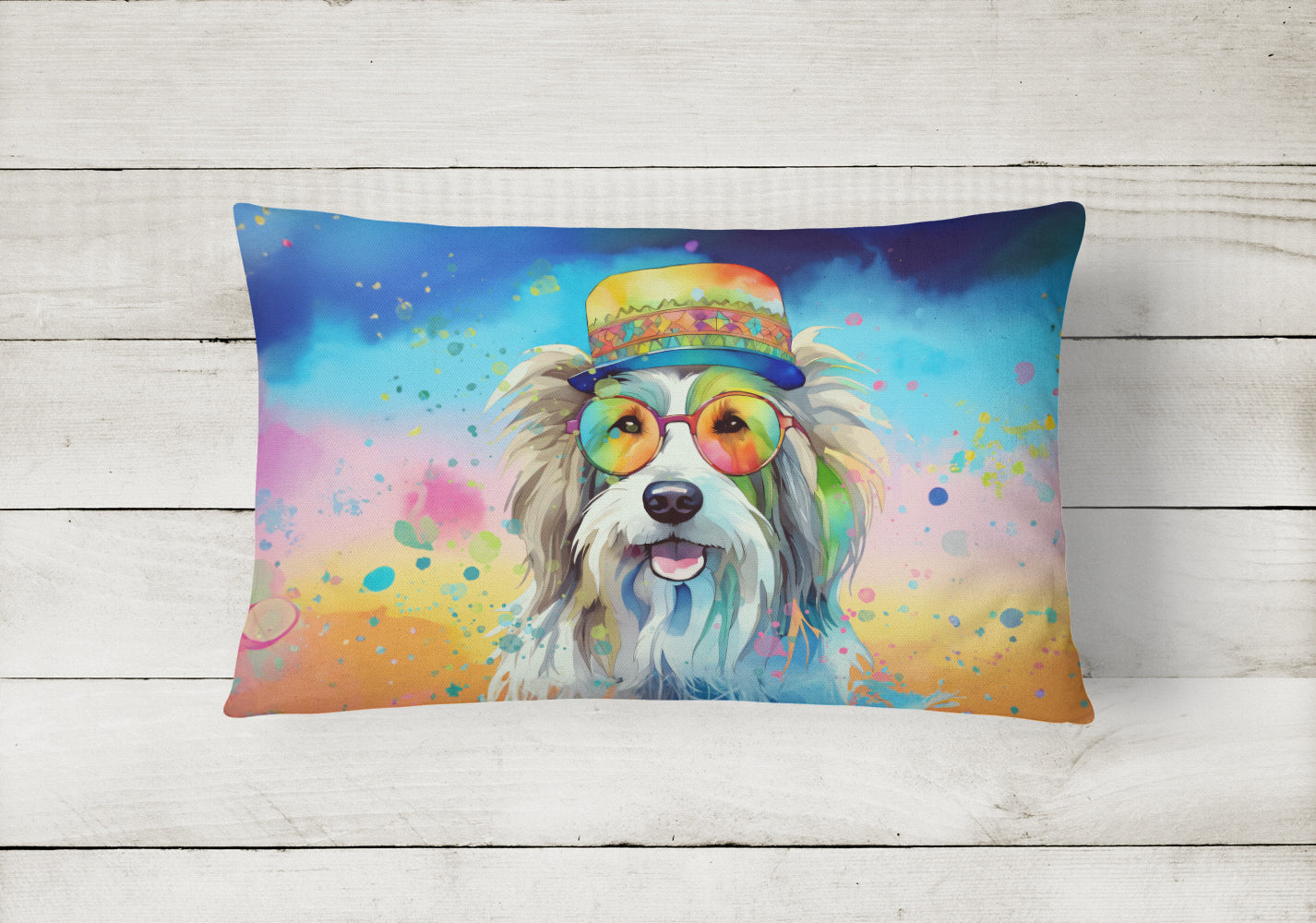 Bearded Collie Hippie Dawg Throw Pillow