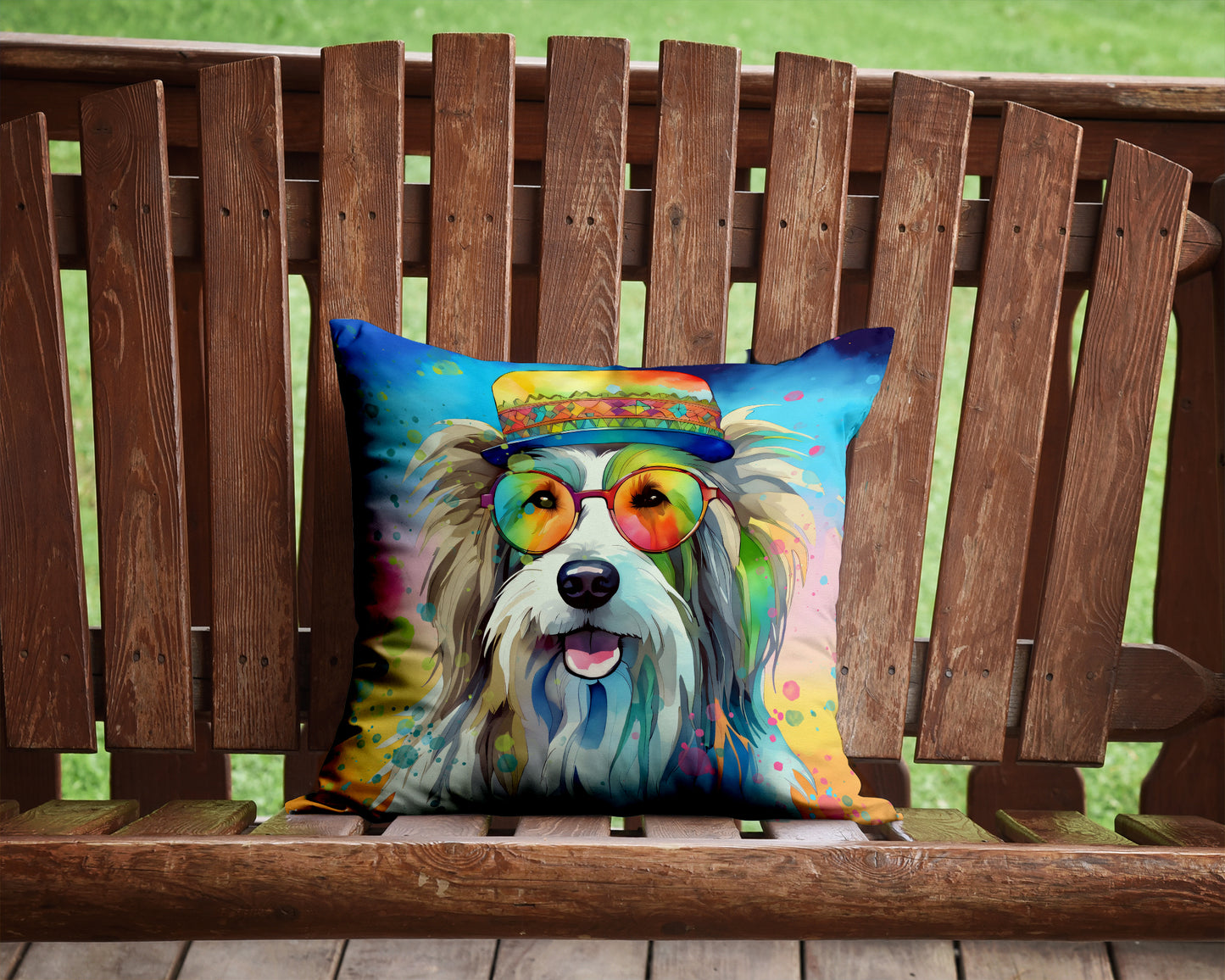 Bearded Collie Hippie Dawg Throw Pillow